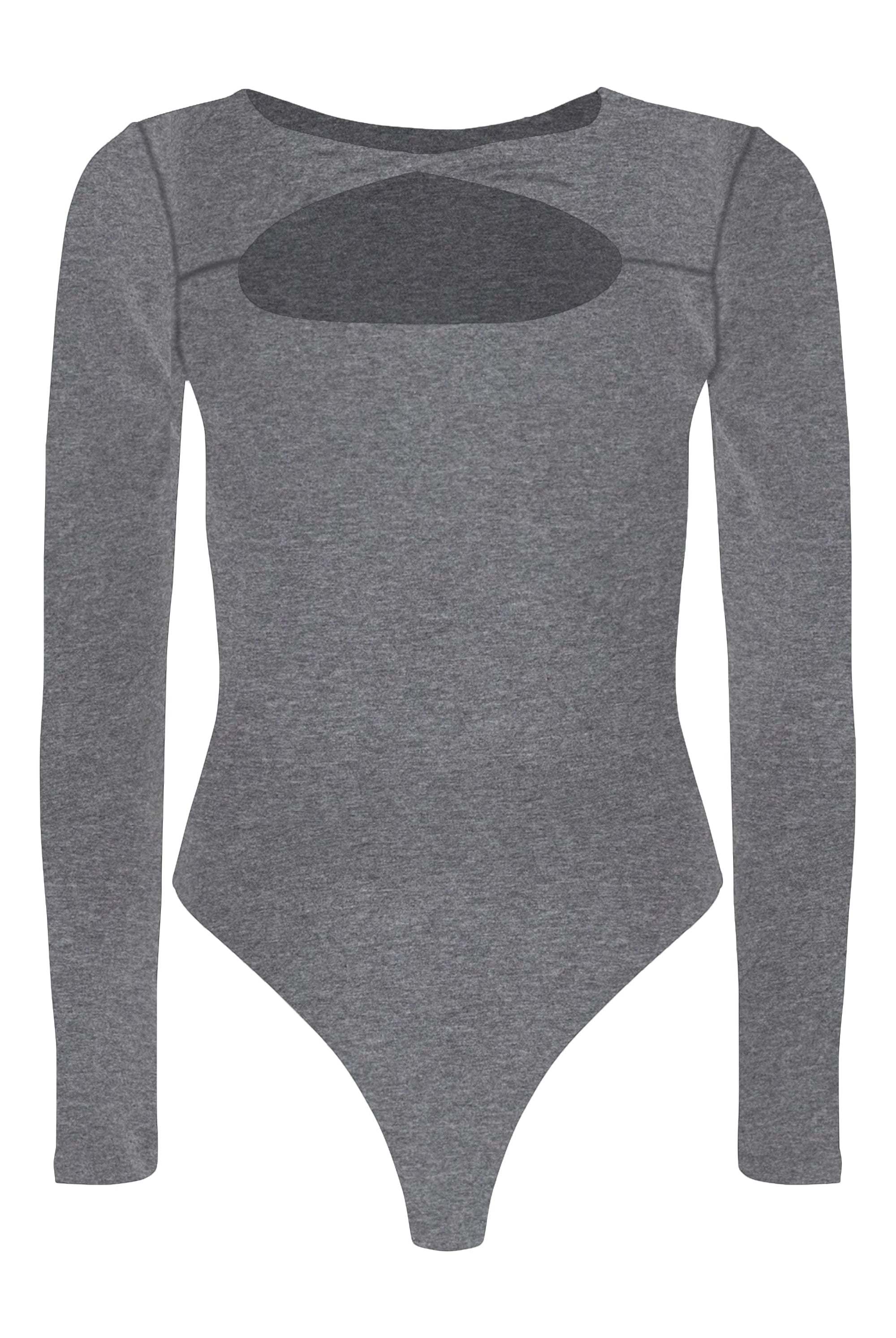 Lezat Bodysuit Dark Heather Grey / XS Whitney Cotton Long Sleeve Cutout Twist Bodysuit