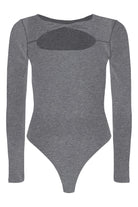 Lezat Bodysuit Dark Heather Grey / XS Whitney Cotton Long Sleeve Cutout Twist Bodysuit