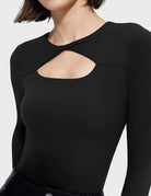 Lezat Bodysuit Whitney Cotton Long Sleeve Cutout Twist Bodysuit - Black