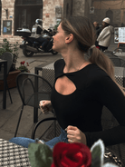 Lezat Bodysuit Whitney Cotton Long Sleeve Cutout Twist Bodysuit - Black