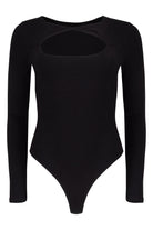 Lezat Bodysuit Whitney Cotton Long Sleeve Cutout Twist Bodysuit - Black