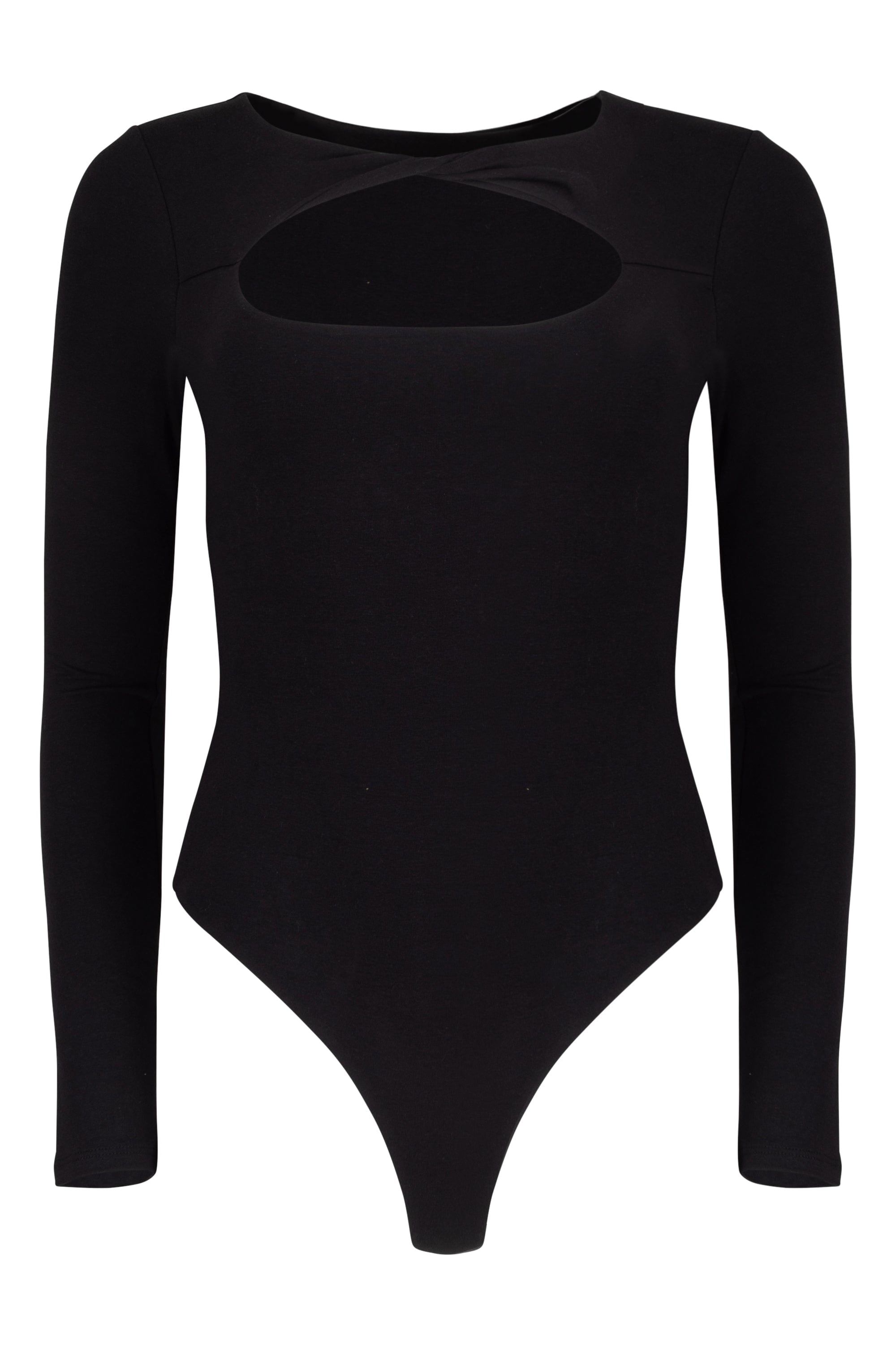 Lezat Bodysuit Whitney Cotton Long Sleeve Cutout Twist Bodysuit - Black