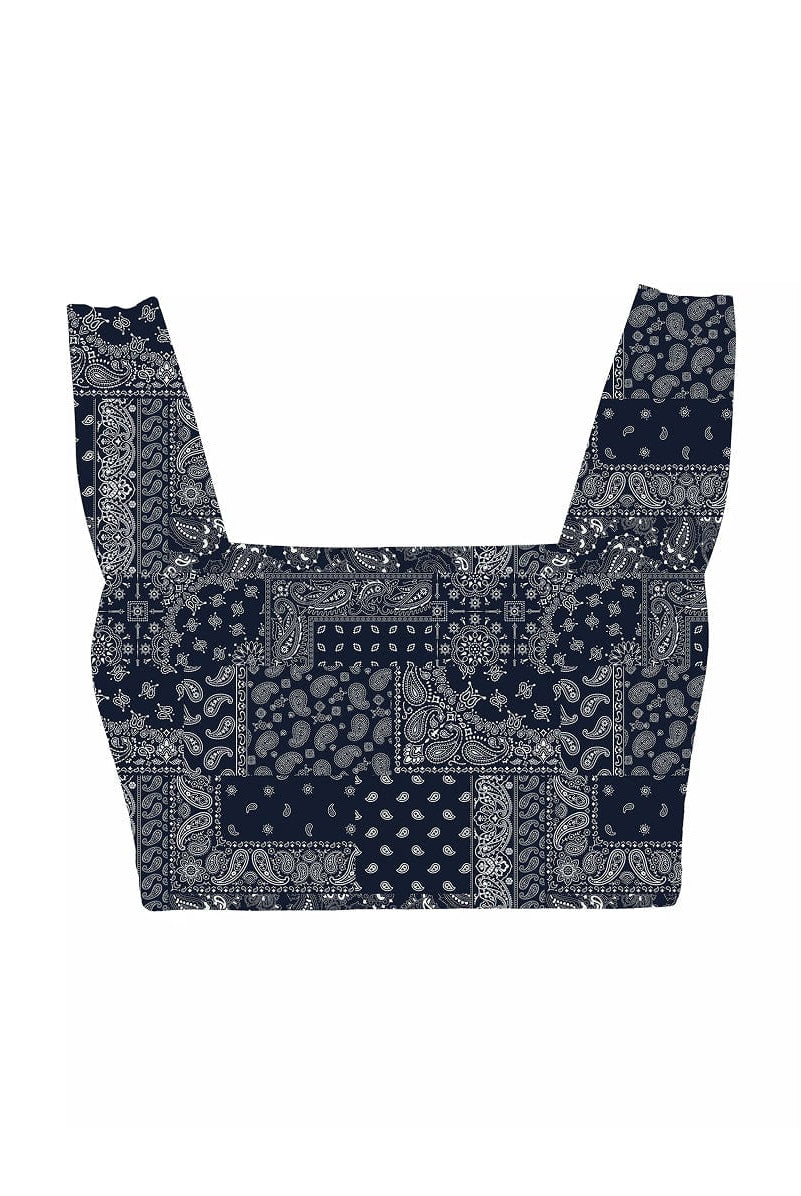 Lezat Bra Blue Paisley / XS Square Neck Organic Cotton Sports Bra