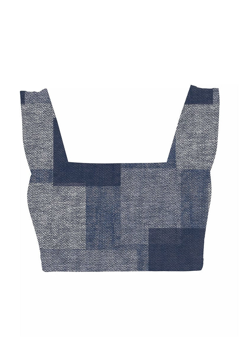 Lezat Bra Denim Patchwork / XS Square Neck Organic Cotton Sports Bra