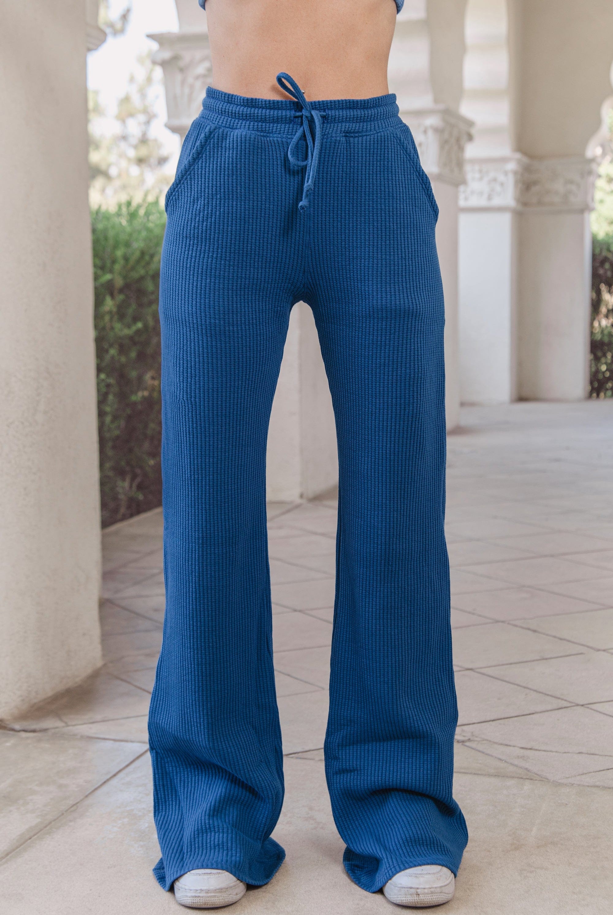 Lezat Drawstring Pant Jules Waffle Knit Organic Cotton Drawstring Pant - Marine