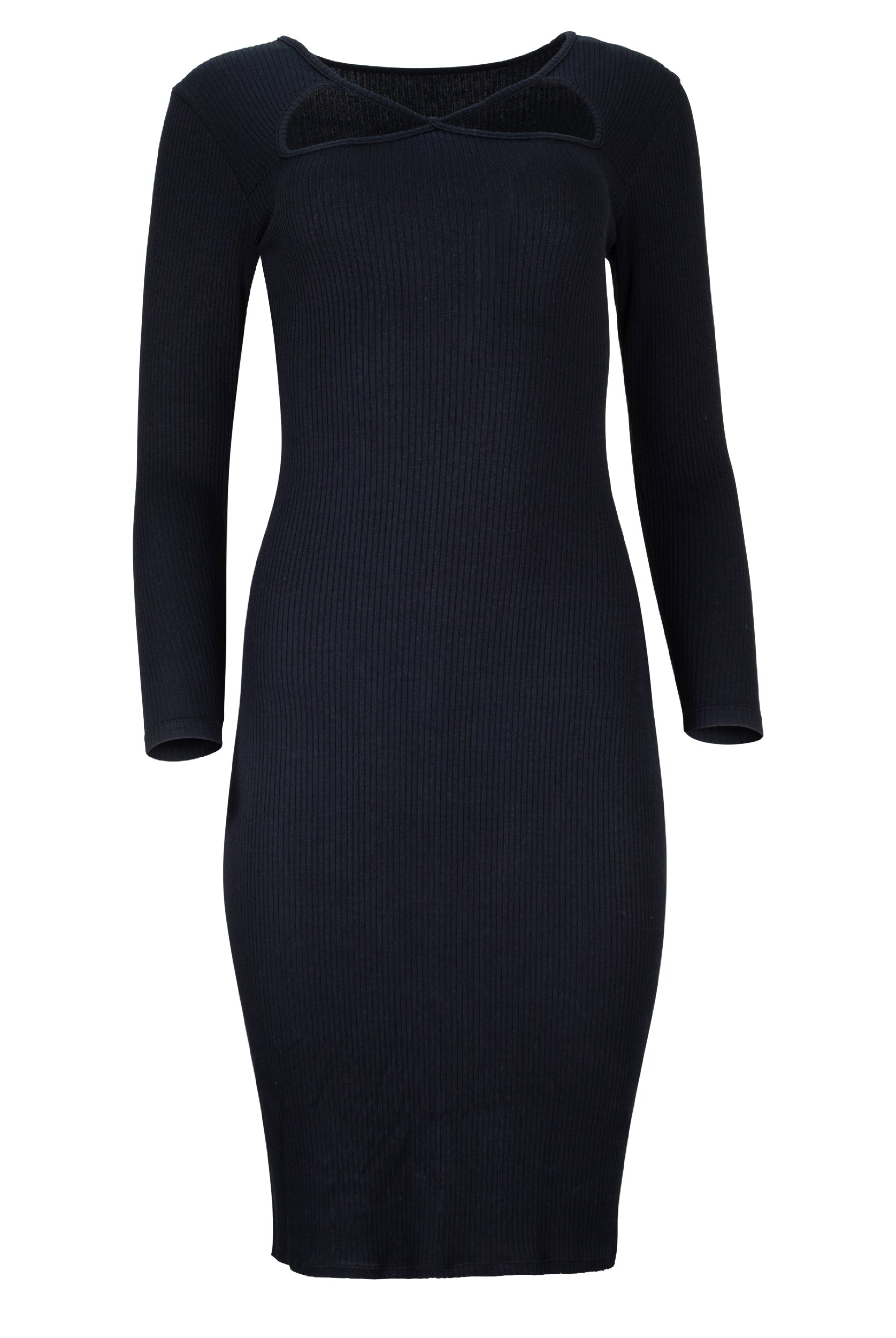 Lezat Dress Jenny Long Sleeve Cutout Midi Rib Dress - Black