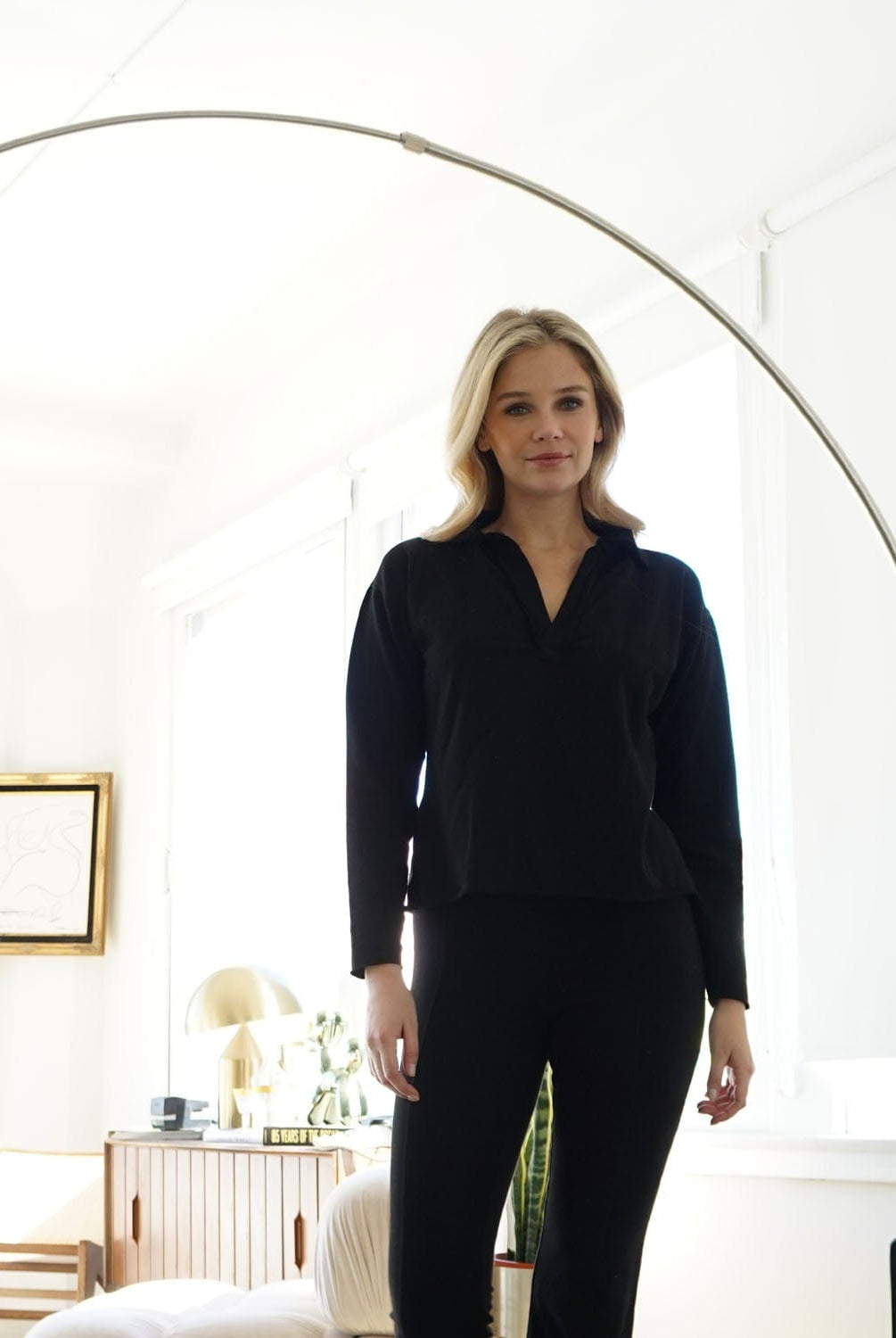 Lezat Dress Khloe Cotton V-Neck Henley - Nero