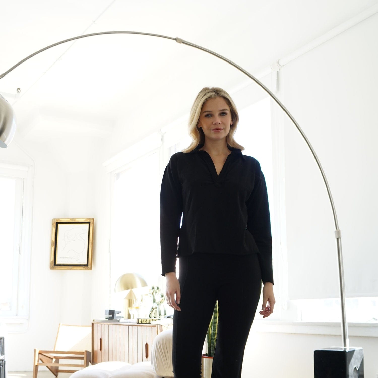 Lezat Dress Khloe Cotton V-Neck Henley - Nero