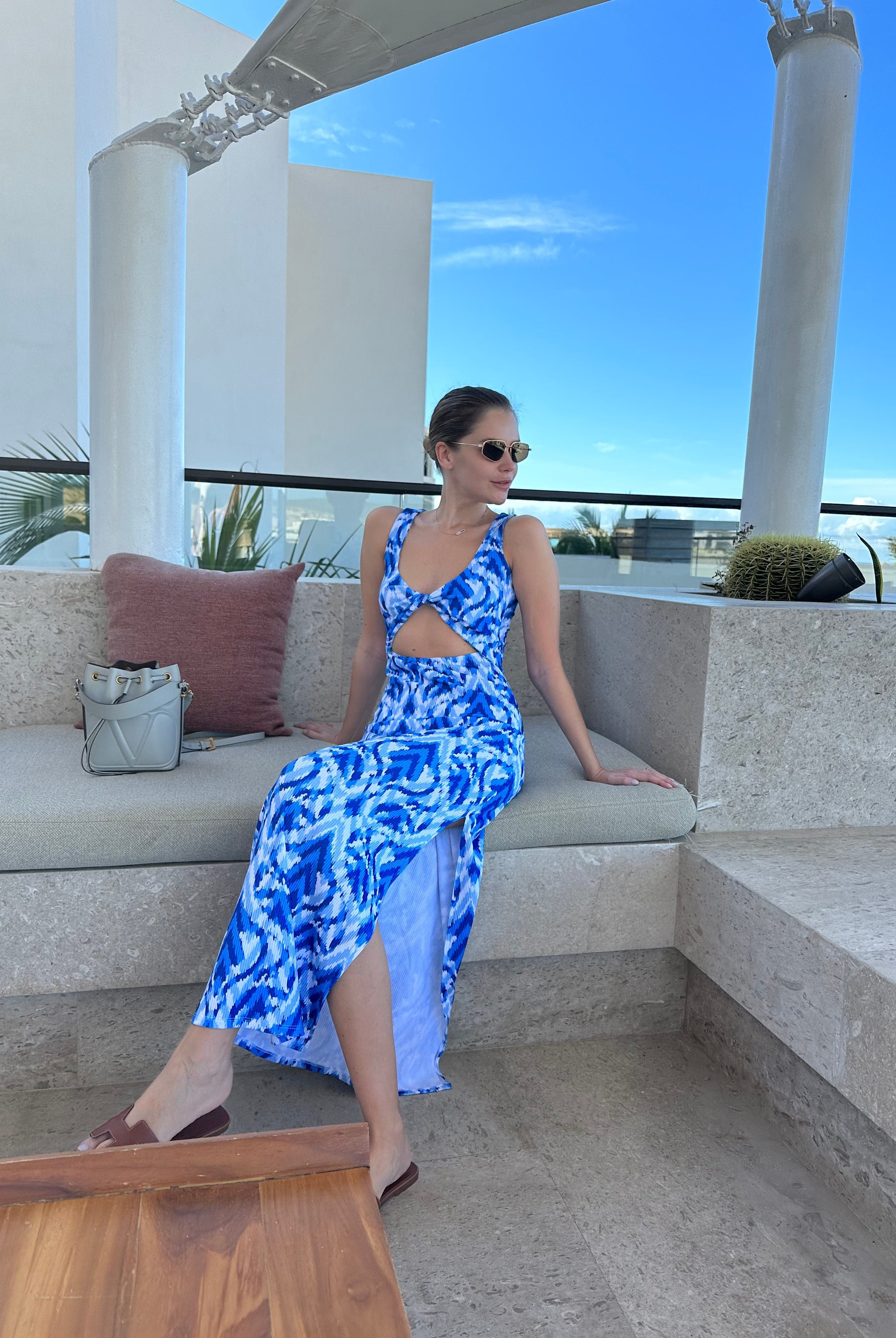 Lezat Dress Krista Twist Dress - Blue Ikat