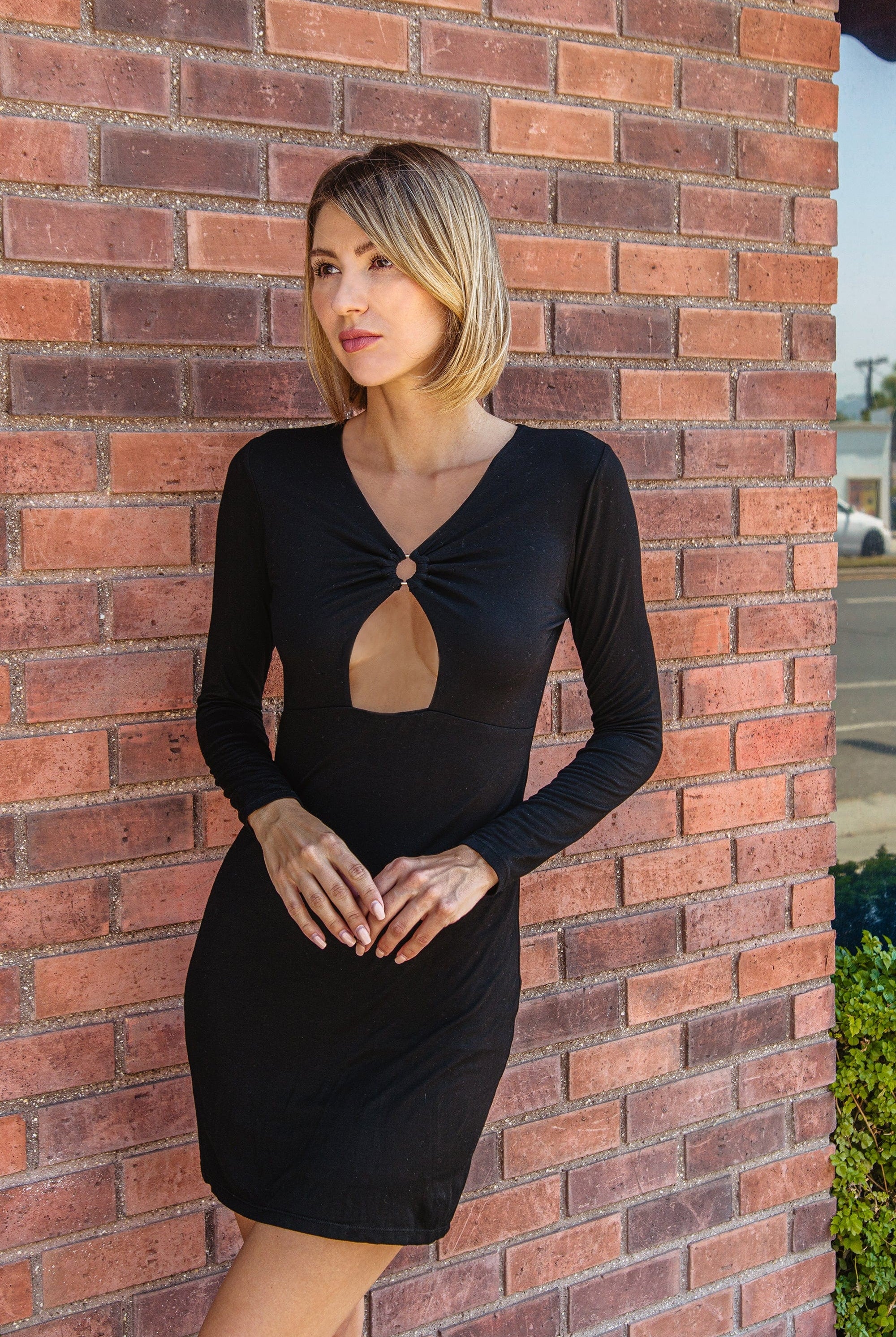 Lezat Dress Nelly Front Cut Out Modal Mini Dress - Black