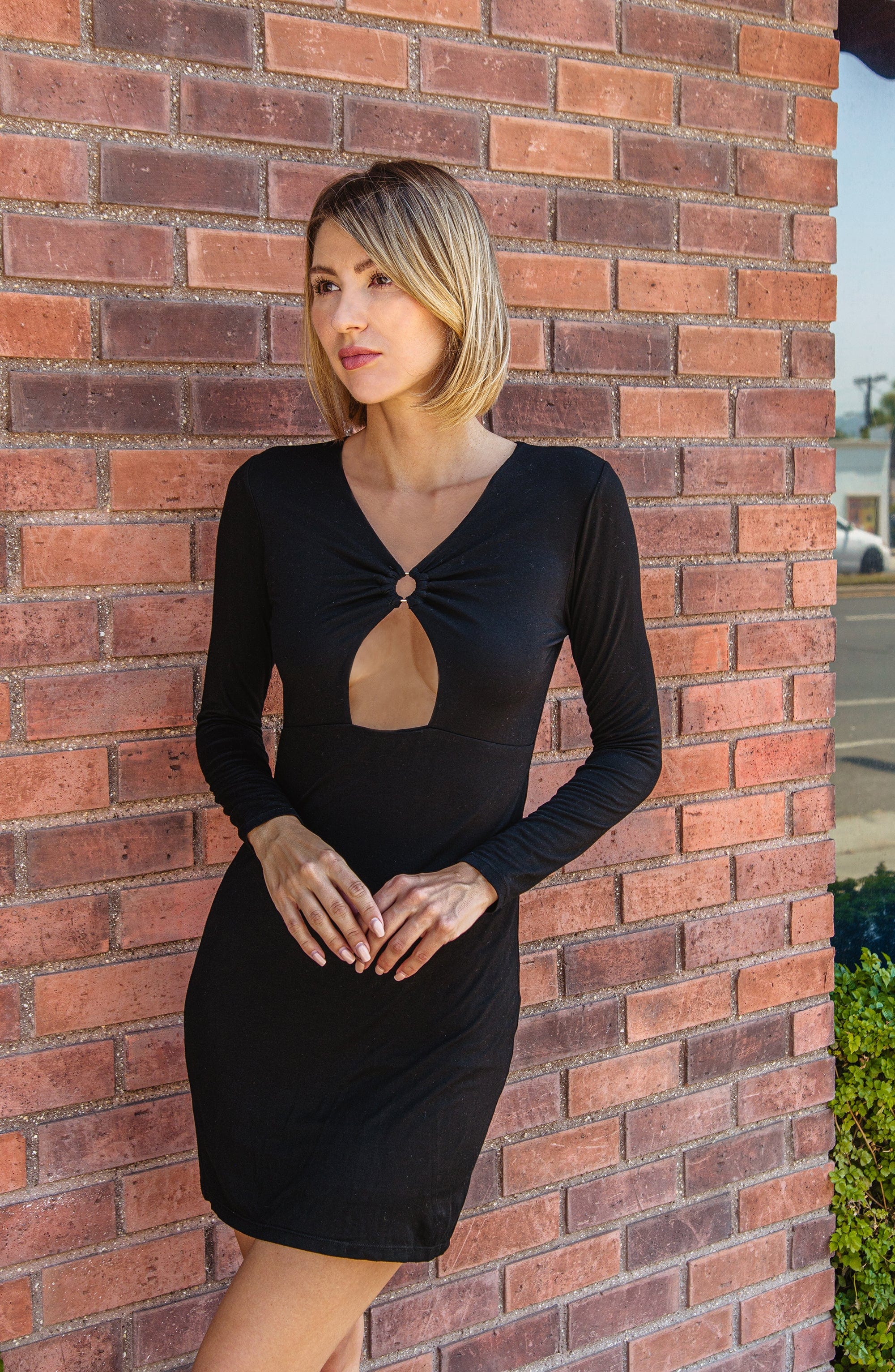 Lezat Dress Nelly Front Cut Out Modal Mini Dress - Black