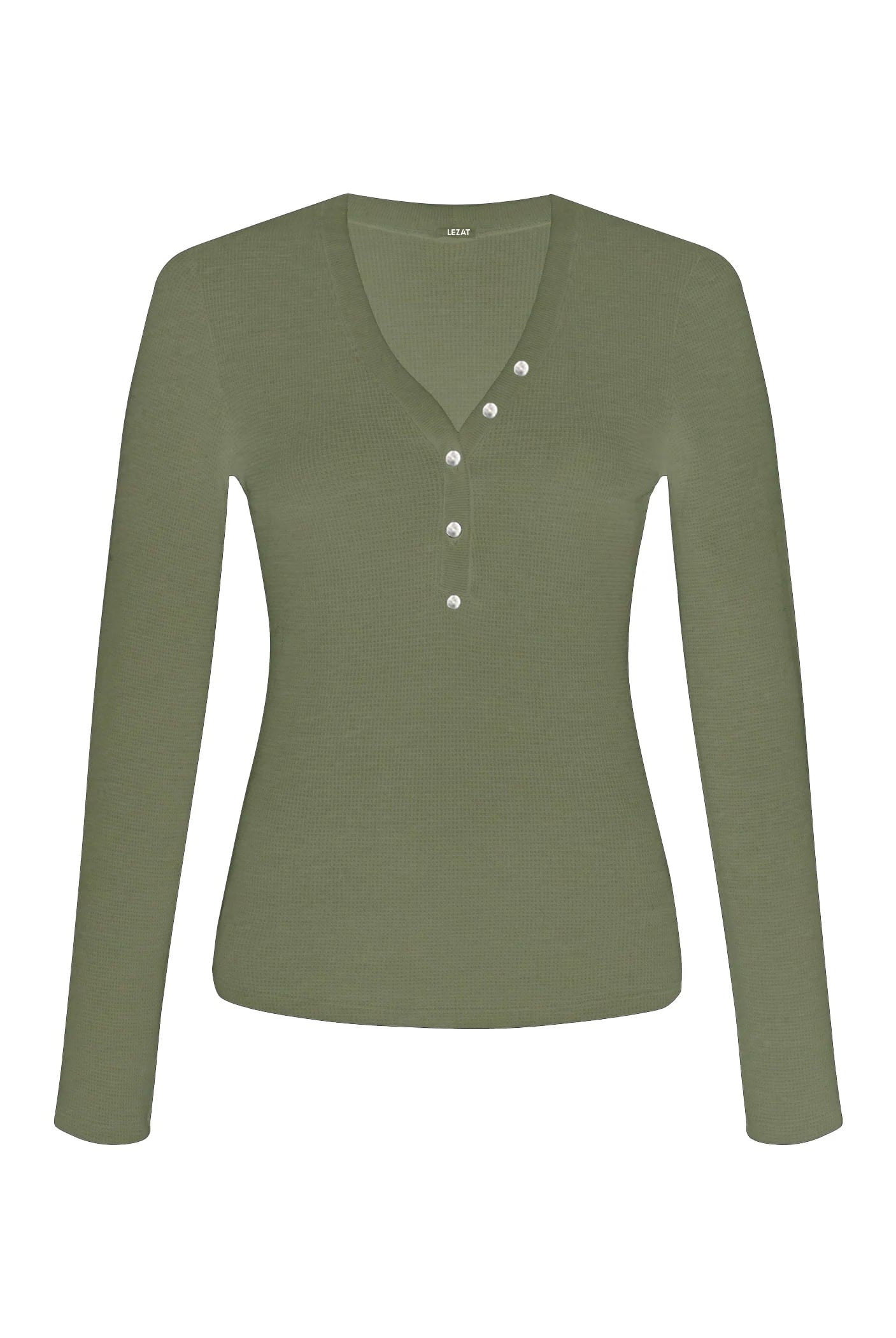 Lezat Long Sleeve Army / XS Monroe Organic Cotton Henley Long Sleeve