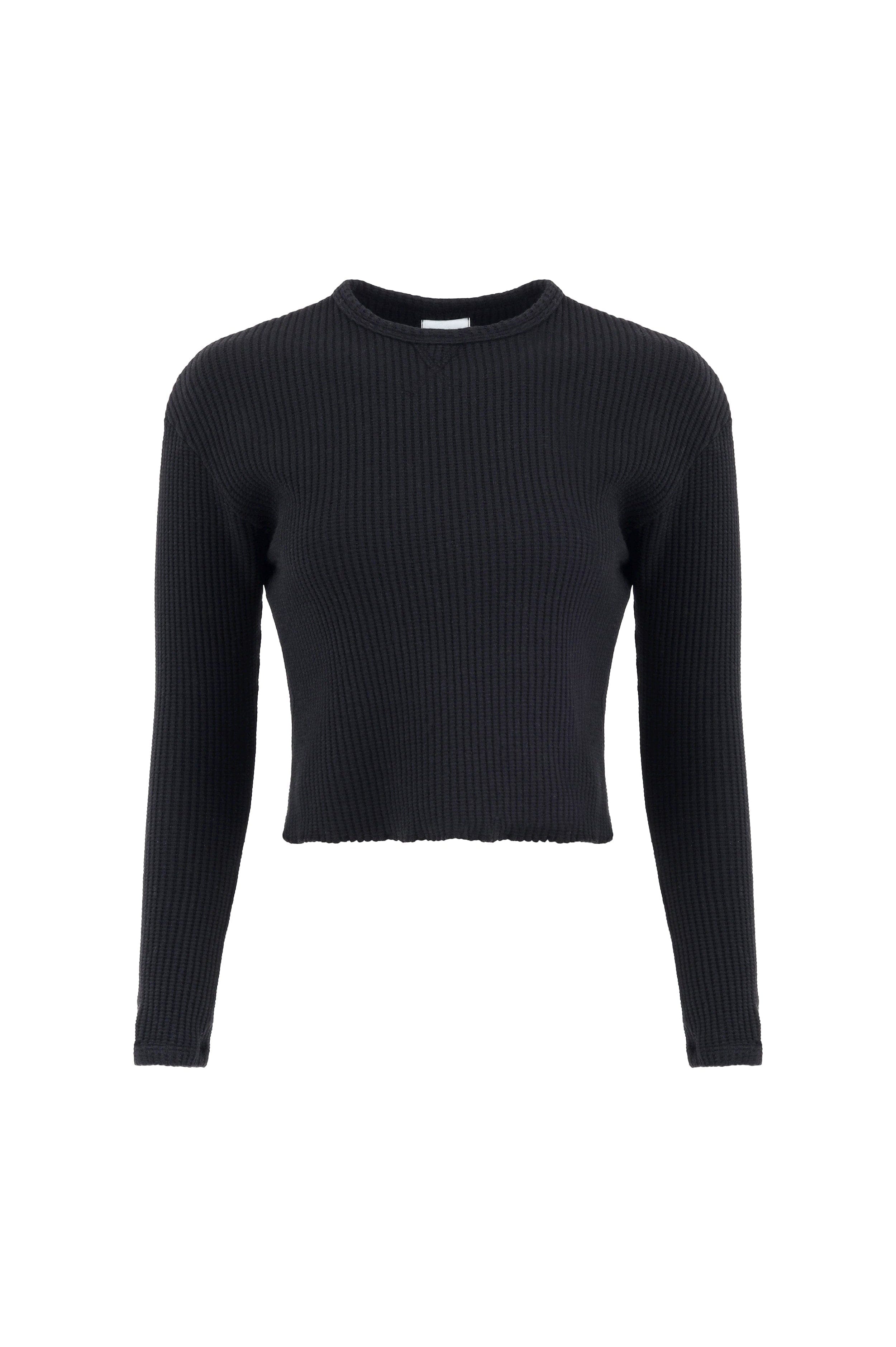 Lezat Pullover Fiona Organic Cotton Waffle Thermal Pullover Top - Black