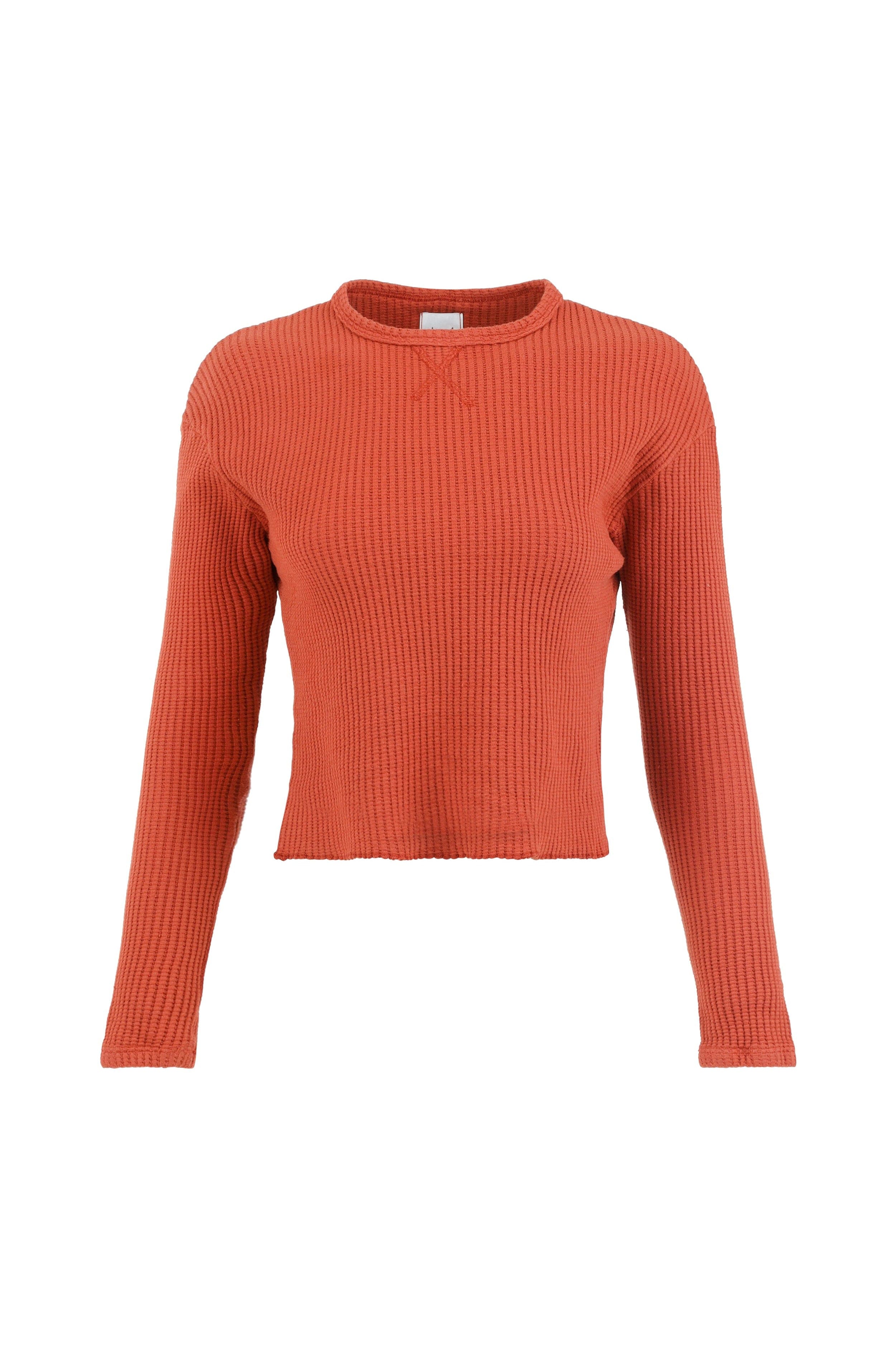 Lezat Pullover Fiona Organic Cotton Waffle Thermal Pullover Top - Brick