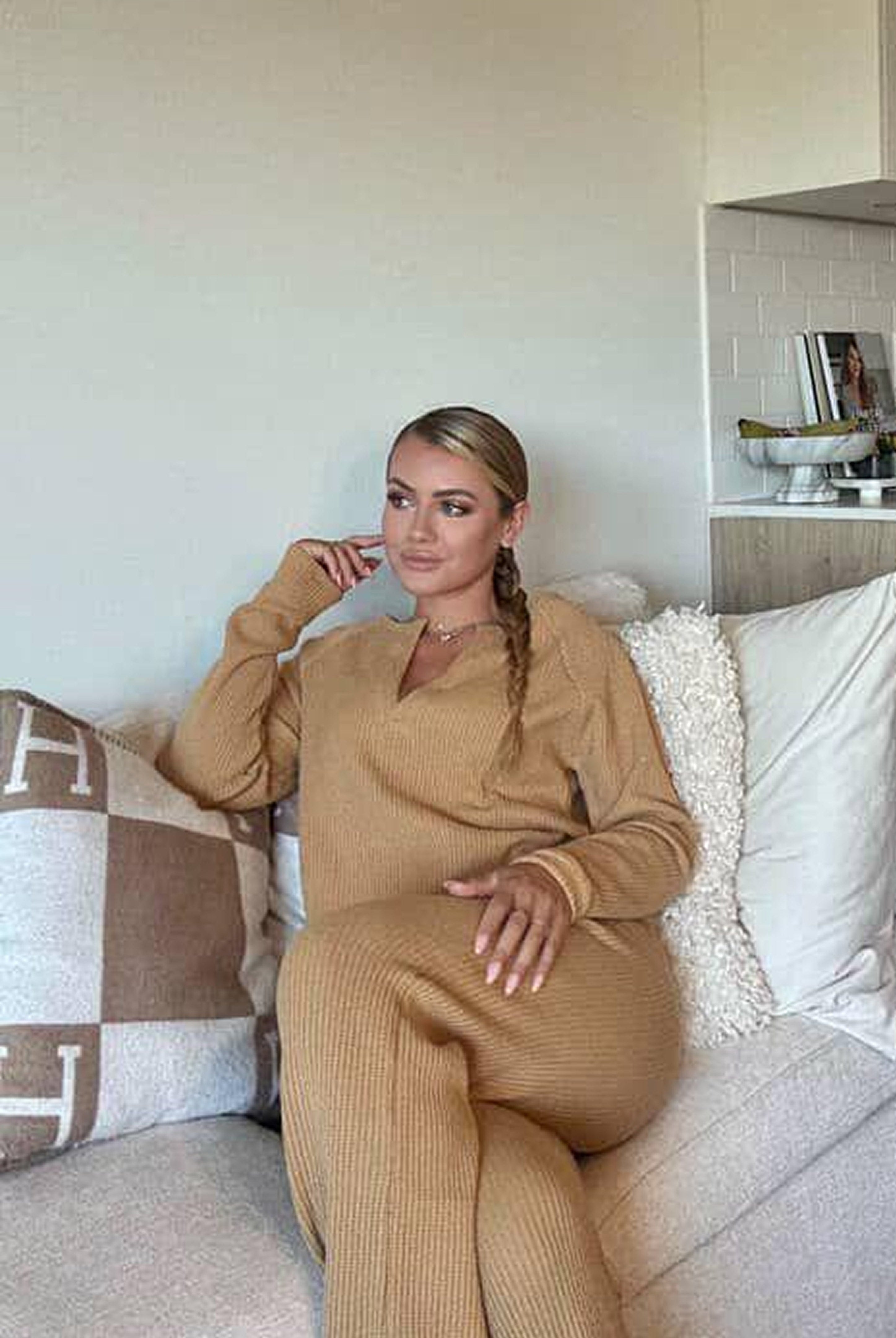 Lezat Pullover Jules Waffle Knit Organic Cotton V-Neck Pullover