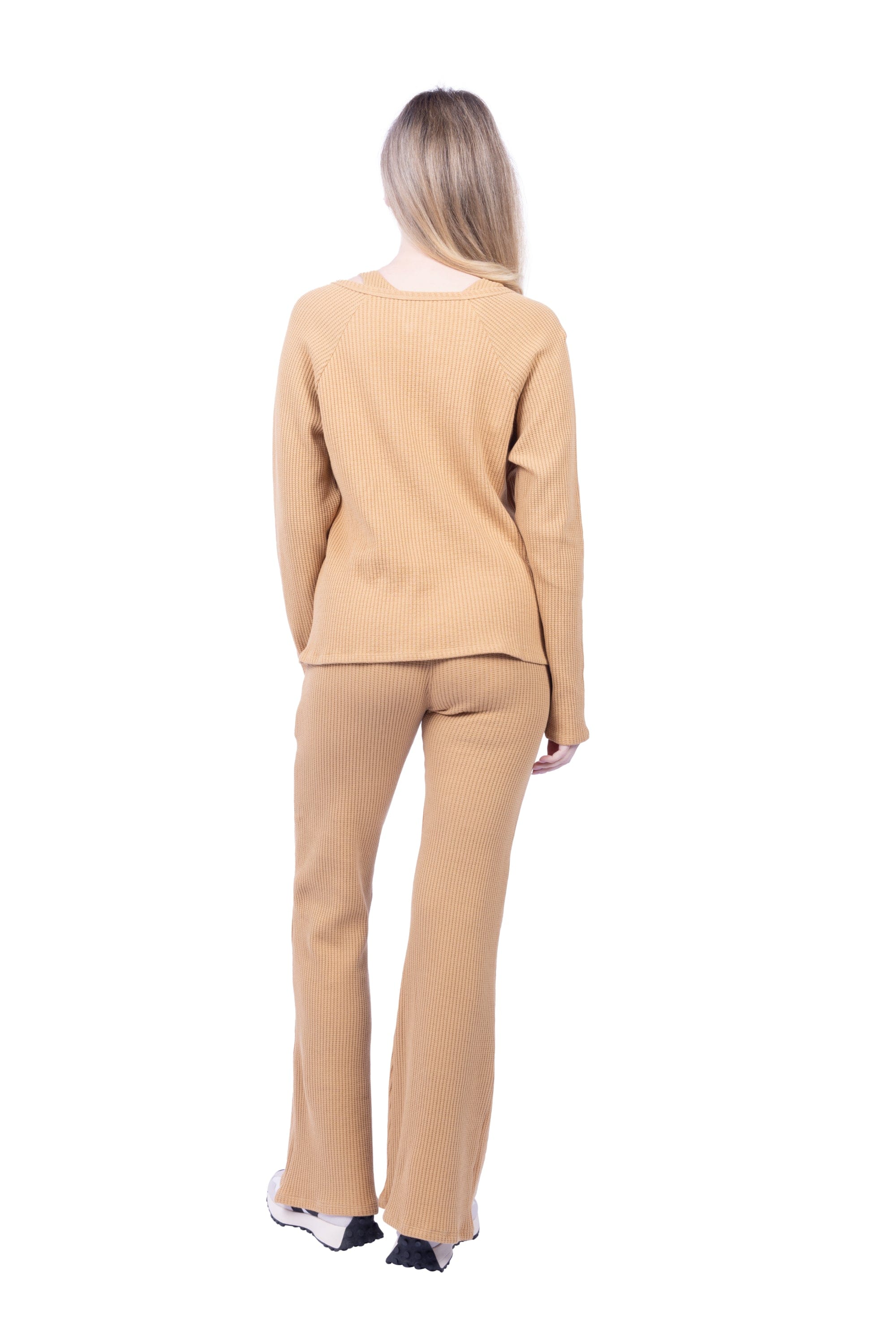 Lezat Pullover Jules Waffle Knit Organic Cotton V-Neck Pullover - Iced Coffee