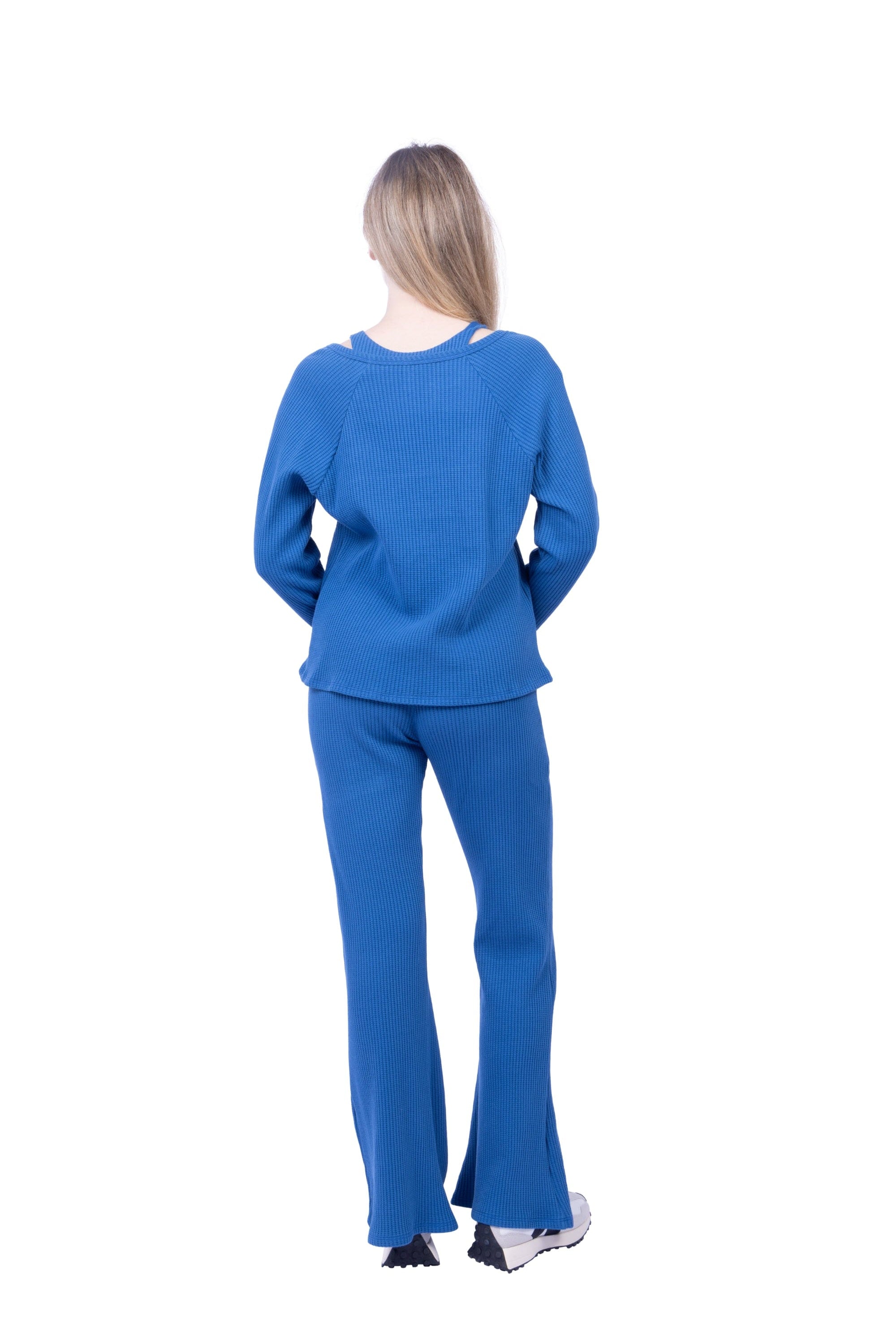 Lezat Pullover Jules Waffle Knit Organic Cotton V-Neck Pullover - Marine