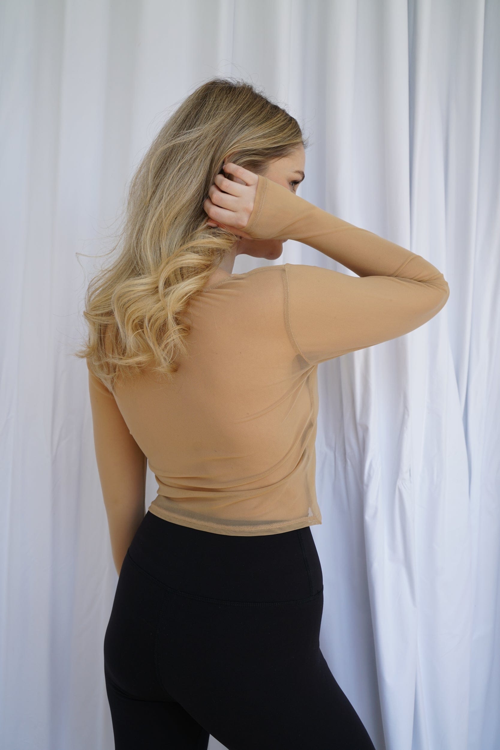 Lezat Sweatpants Hailey Mesh and Cotton Long Sleeve Top - Latte