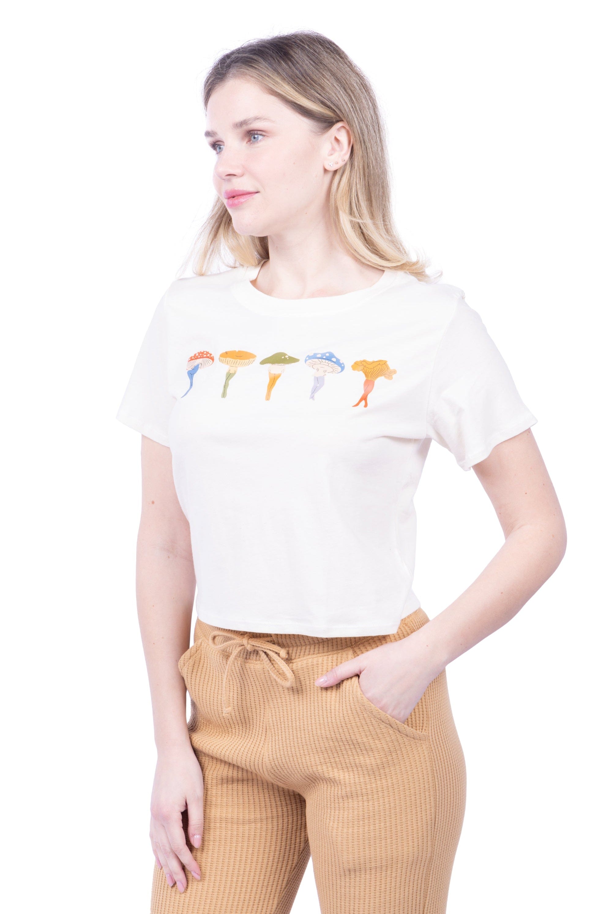 Lezat T-Shirt Cropped Everyday Organic Cotton Tee - Shrooms