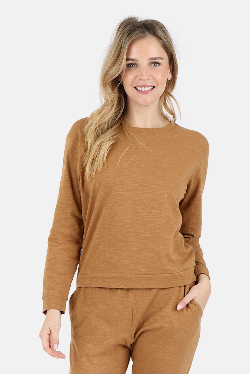 Lezat Tank Tegan Cotton Long Sleeve Pullover - Camel