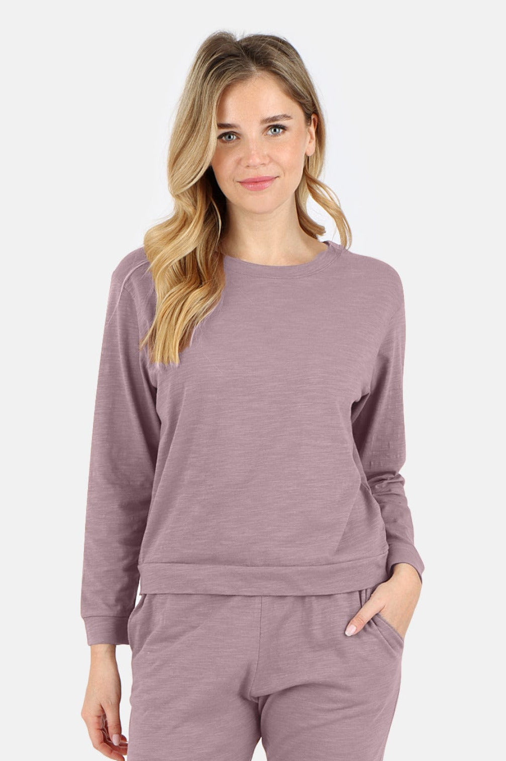 Lezat Tank Tegan Cotton Long Sleeve Pullover - Dusty Orchid