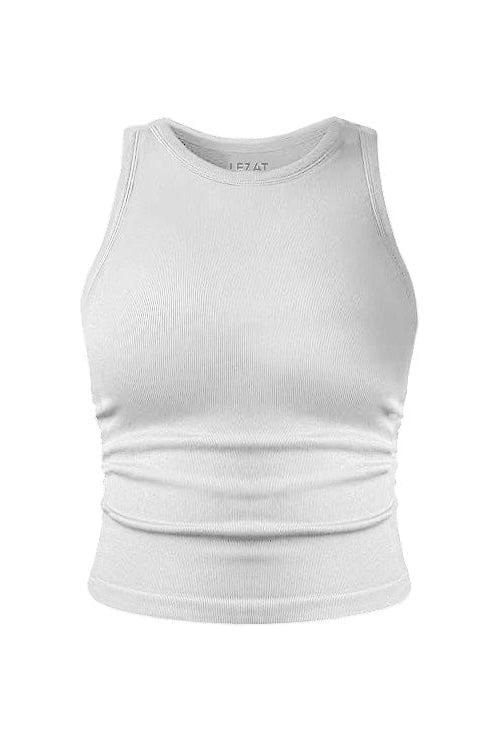 Lezat Tank White / XS Tina Crew Neck Organic Cotton Ruched Tank Top