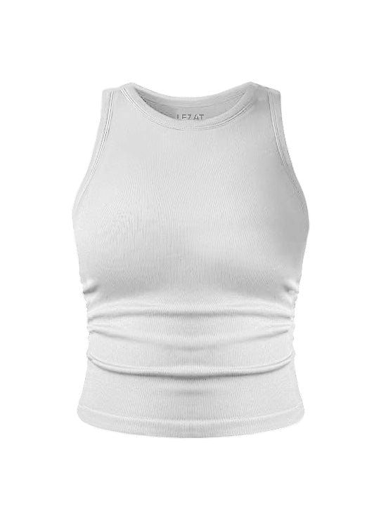 Lezat Tank White / XS Tina Crew Neck Organic Cotton Ruched Tank Top