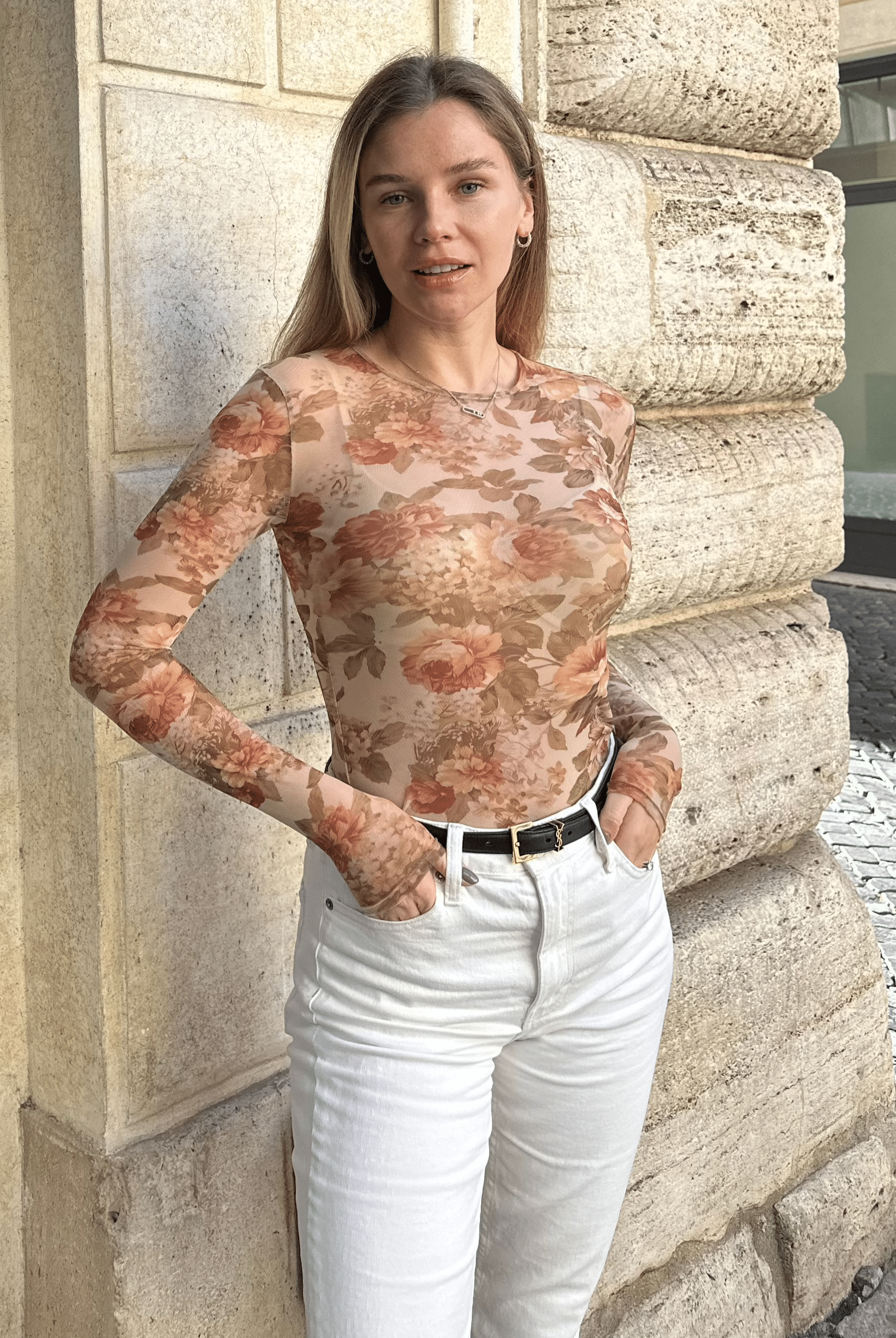 Lezat Top Anya Long Sleeve Mesh Top - Vintage Floral