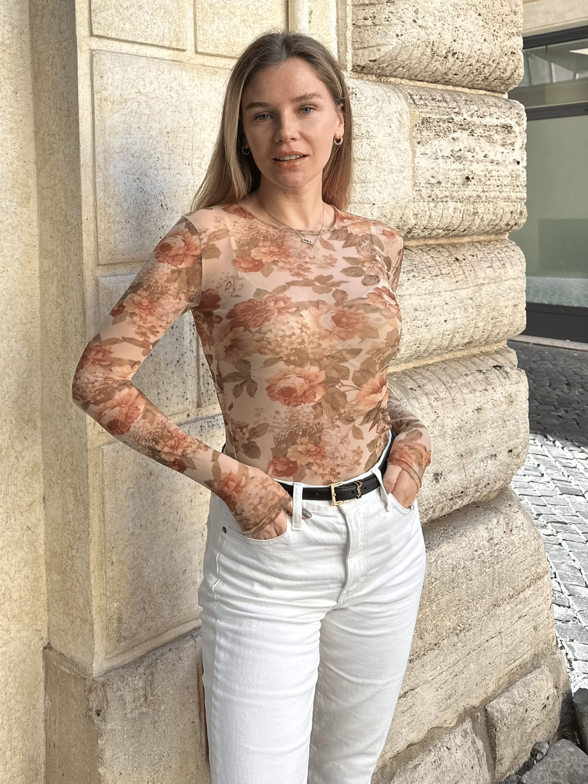 Lezat Top Anya Long Sleeve Mesh Top - Vintage Floral