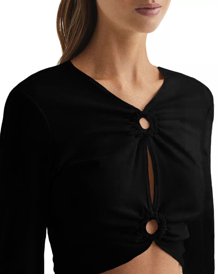 Lezat Top Melli Cotton Cutout Long Sleeve Crop Top - Black