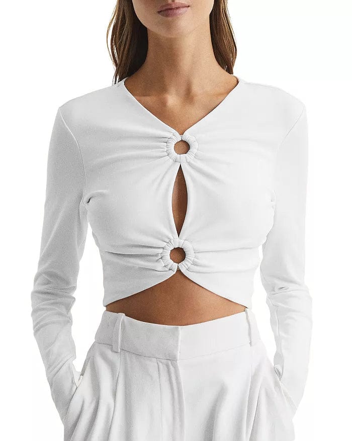 Lezat Top Melli Cotton Cutout Long Sleeve Crop Top - White
