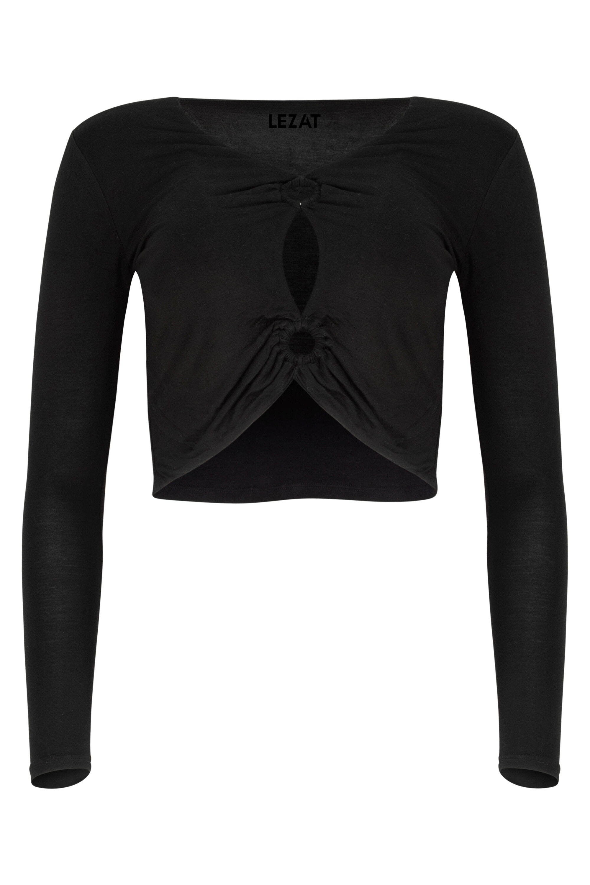 Lezat Top Melli Modal Cutout Long Sleeve Crop Top - Black