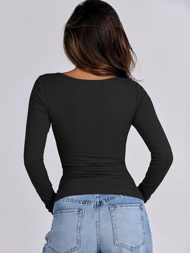 Lezat Top Paige Cotton Long Sleeve Cutout Top - Black