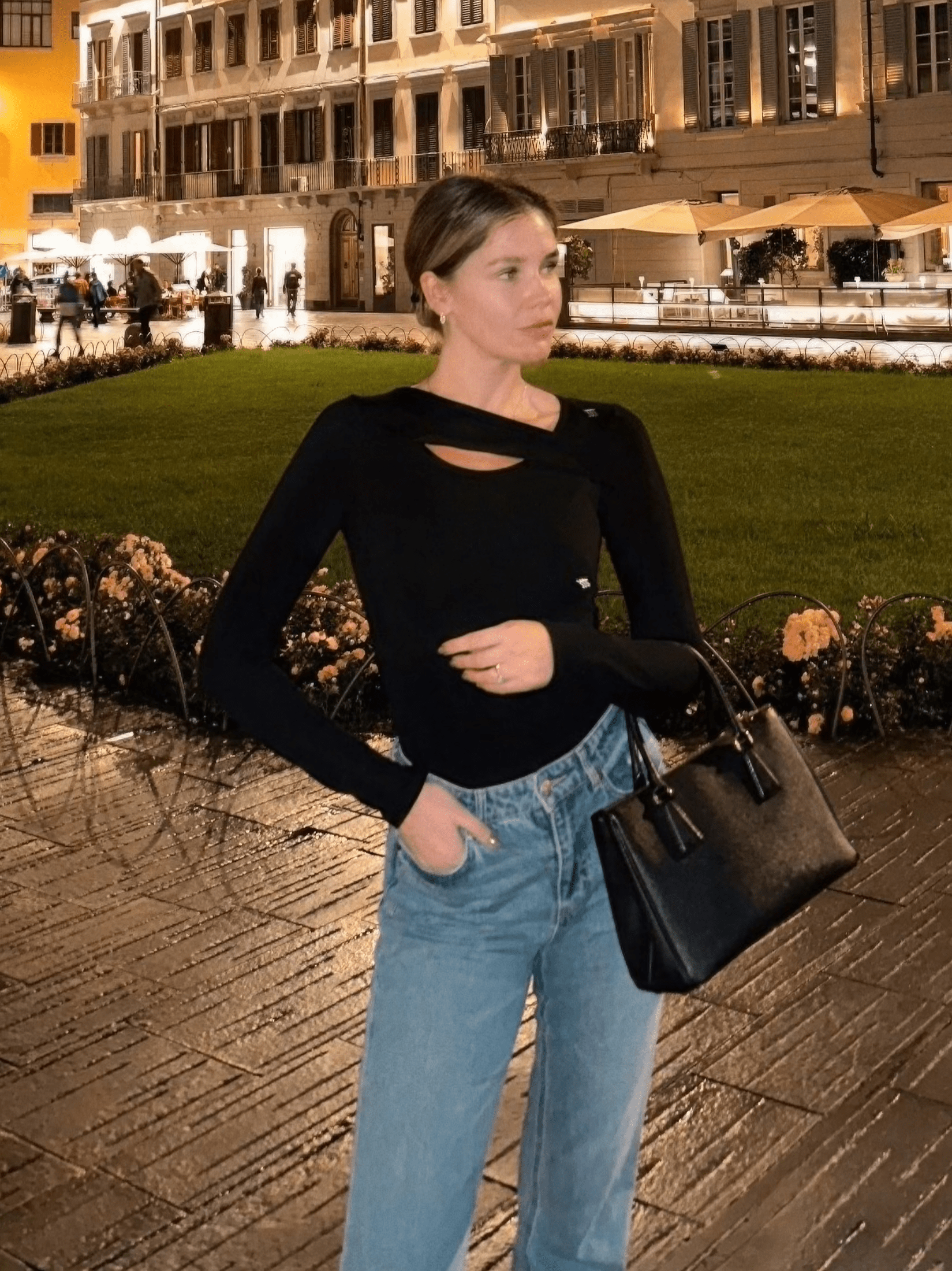 Lezat Top Paige Cotton Long Sleeve Cutout Top - Black