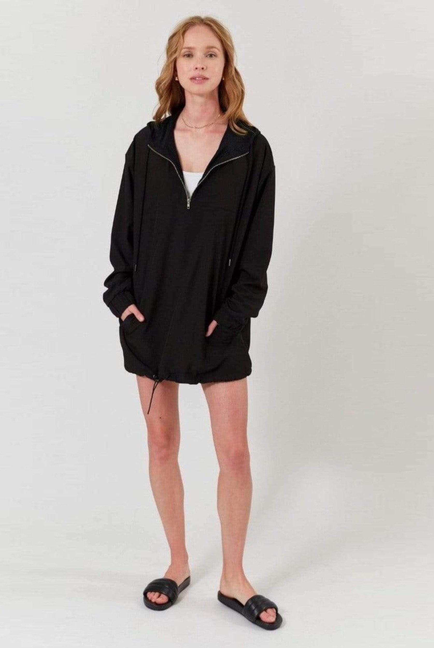 Lezat Dress Abby Windbreaker Hoodie Dress - Black