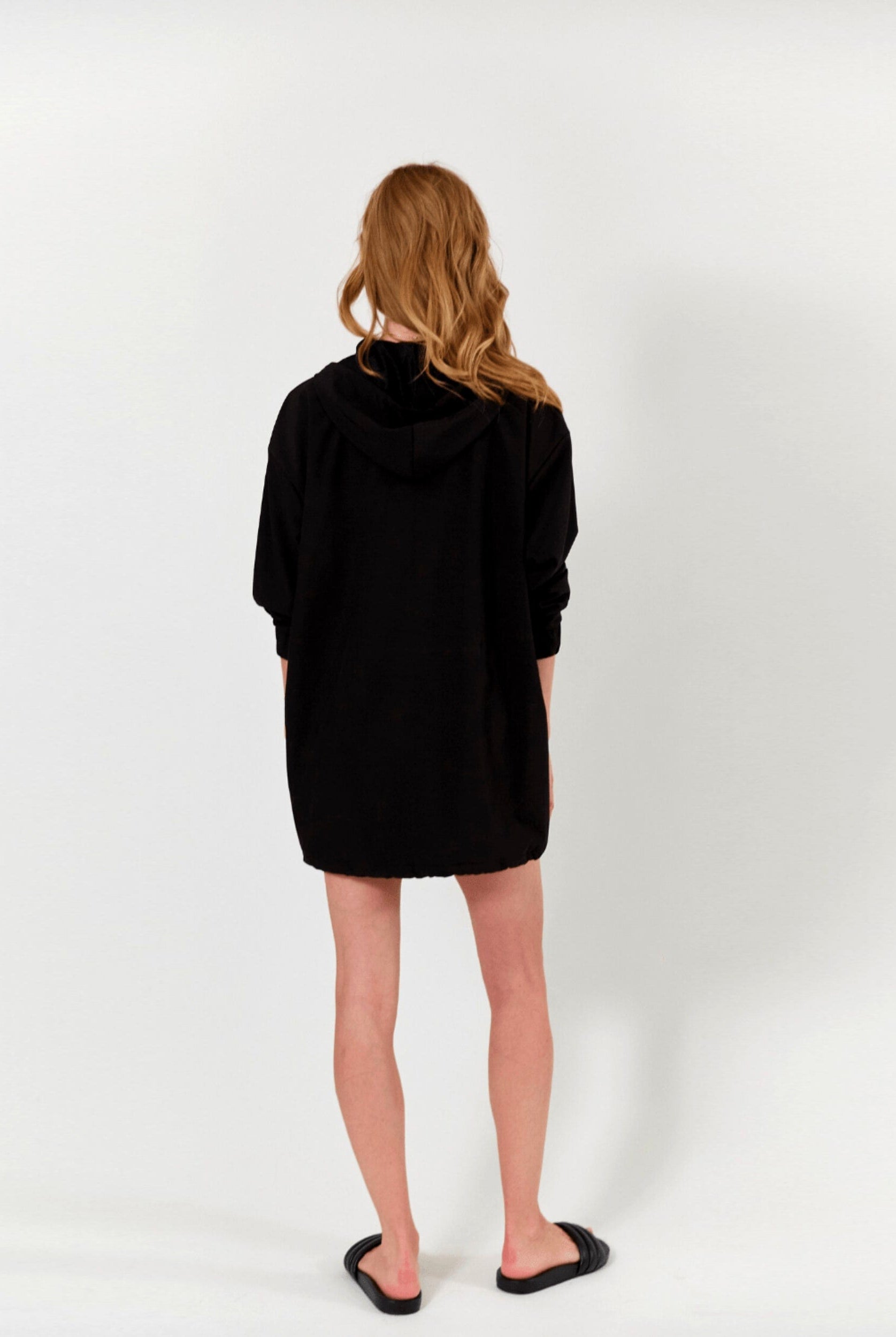 Lezat Dress Abby Windbreaker Hoodie Dress - Black