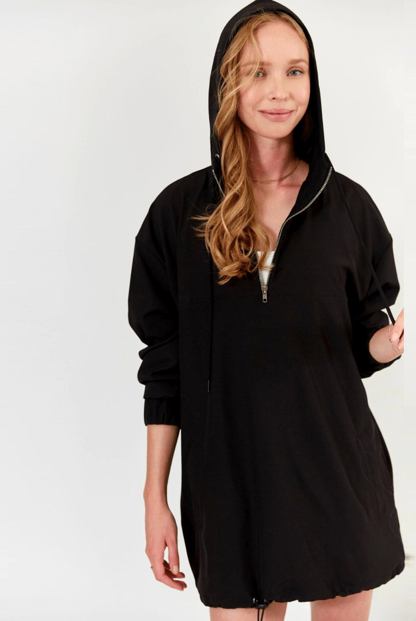 Lezat Dress Abby Windbreaker Hoodie Dress - Black