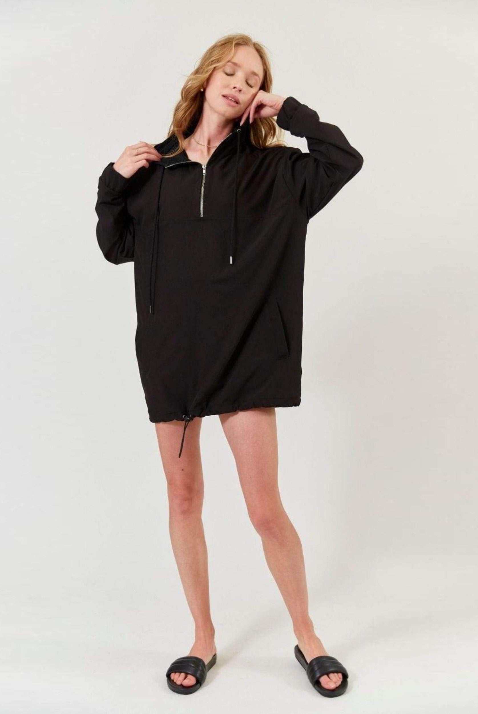 Lezat Dress Abby Windbreaker Hoodie Dress - Black