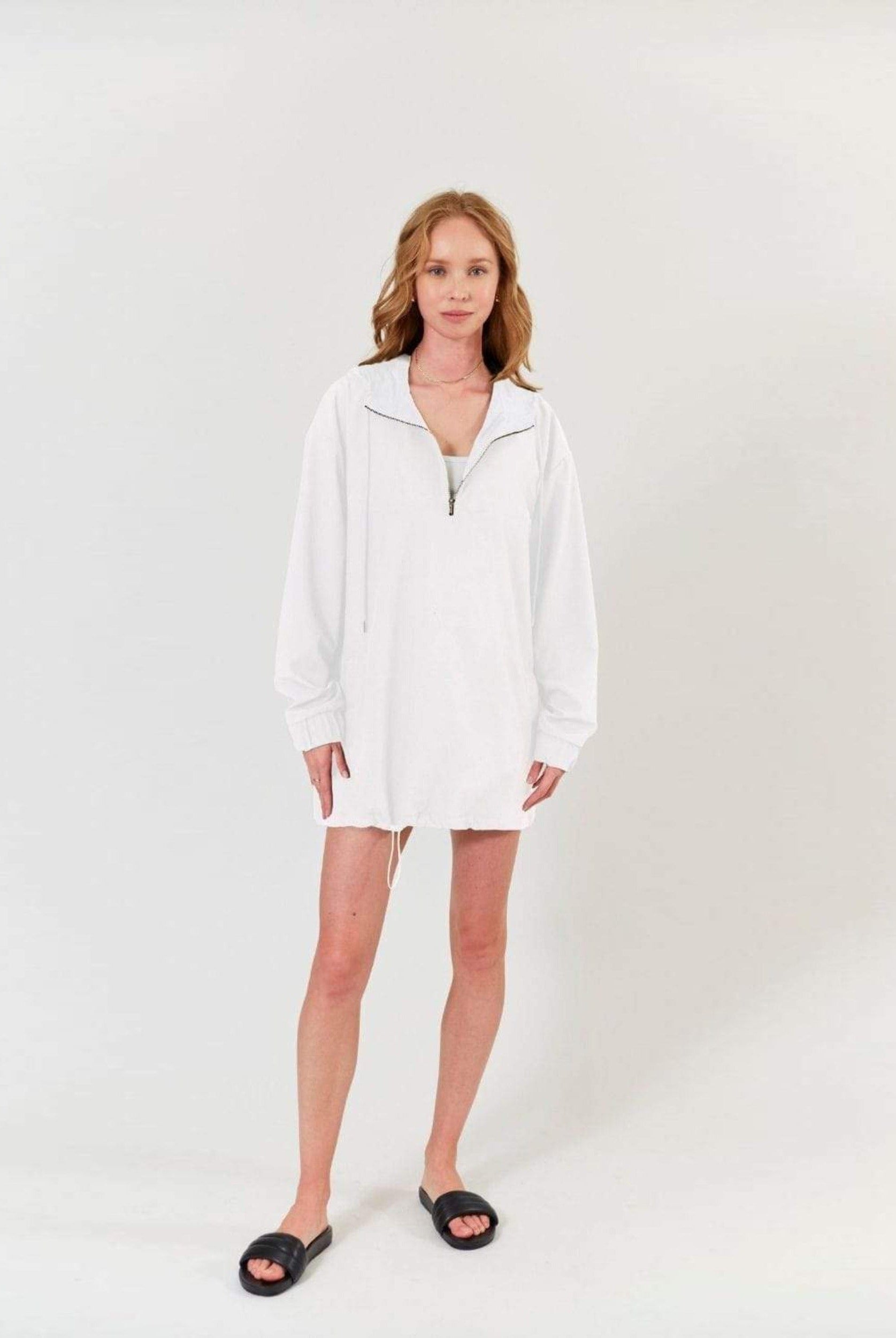 Lezat Dress Abby Windbreaker Hoodie Dress - White