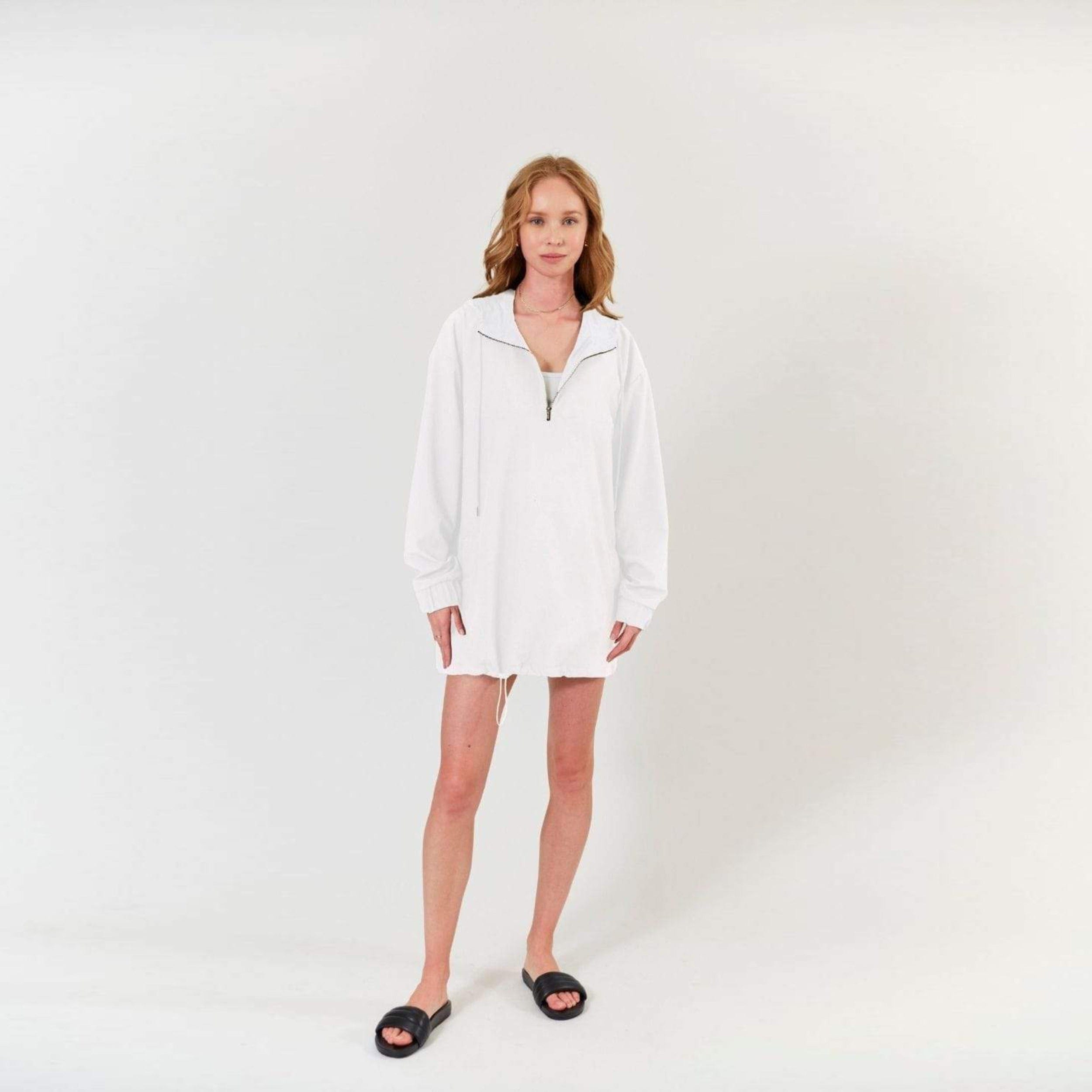 Lezat Dress Abby Windbreaker Hoodie Dress - White