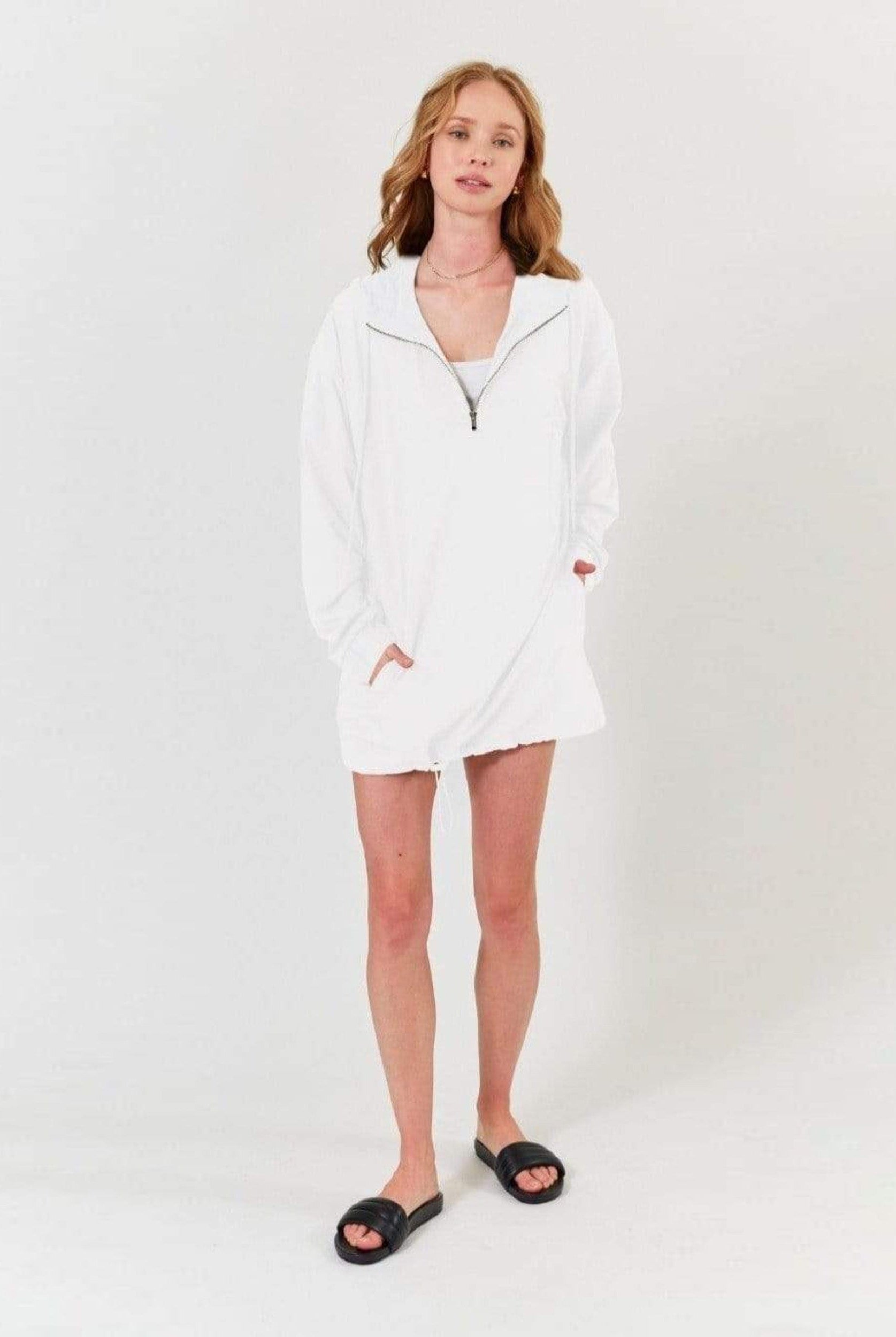 Lezat Dress Abby Windbreaker Hoodie Dress - White