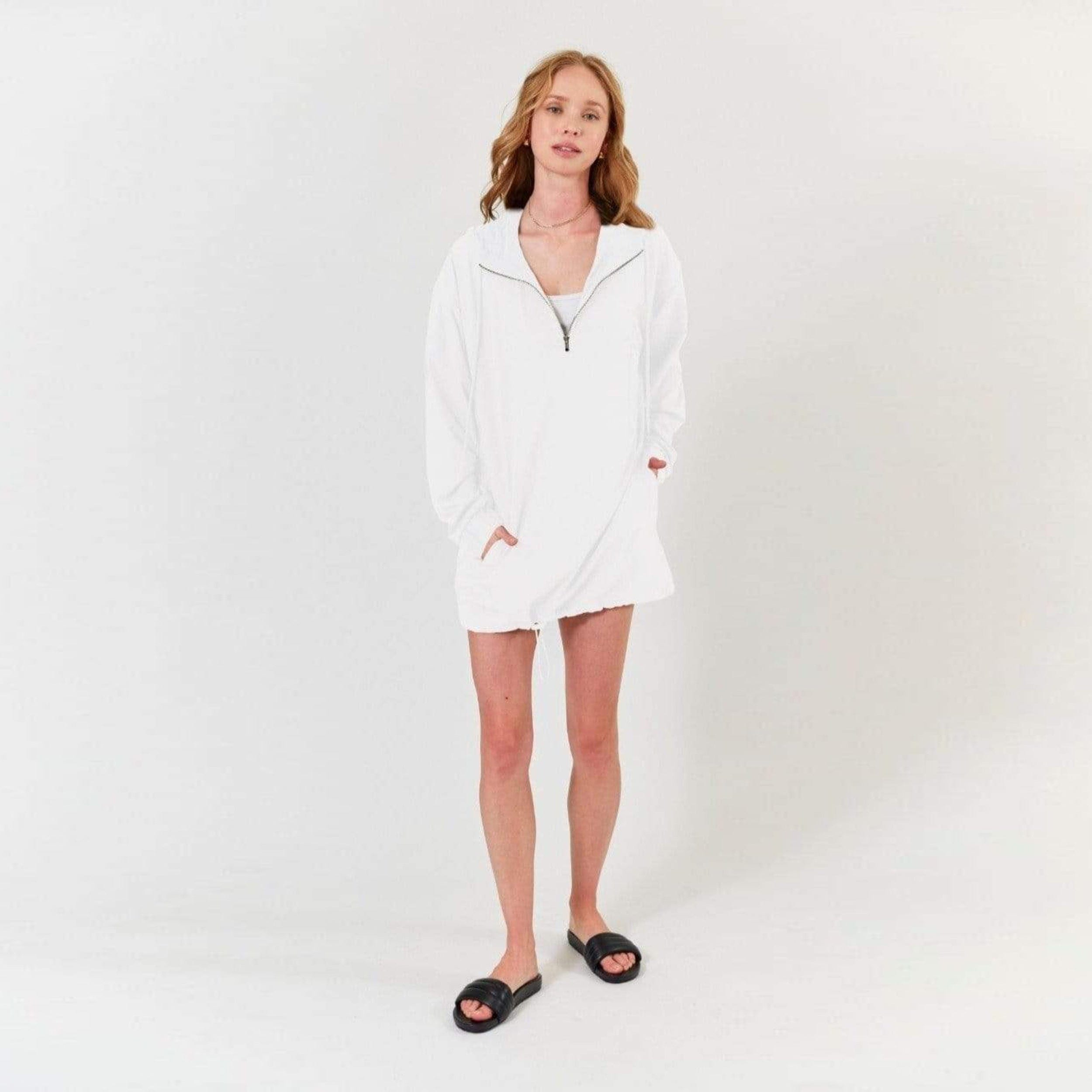 Lezat Dress Abby Windbreaker Hoodie Dress - White