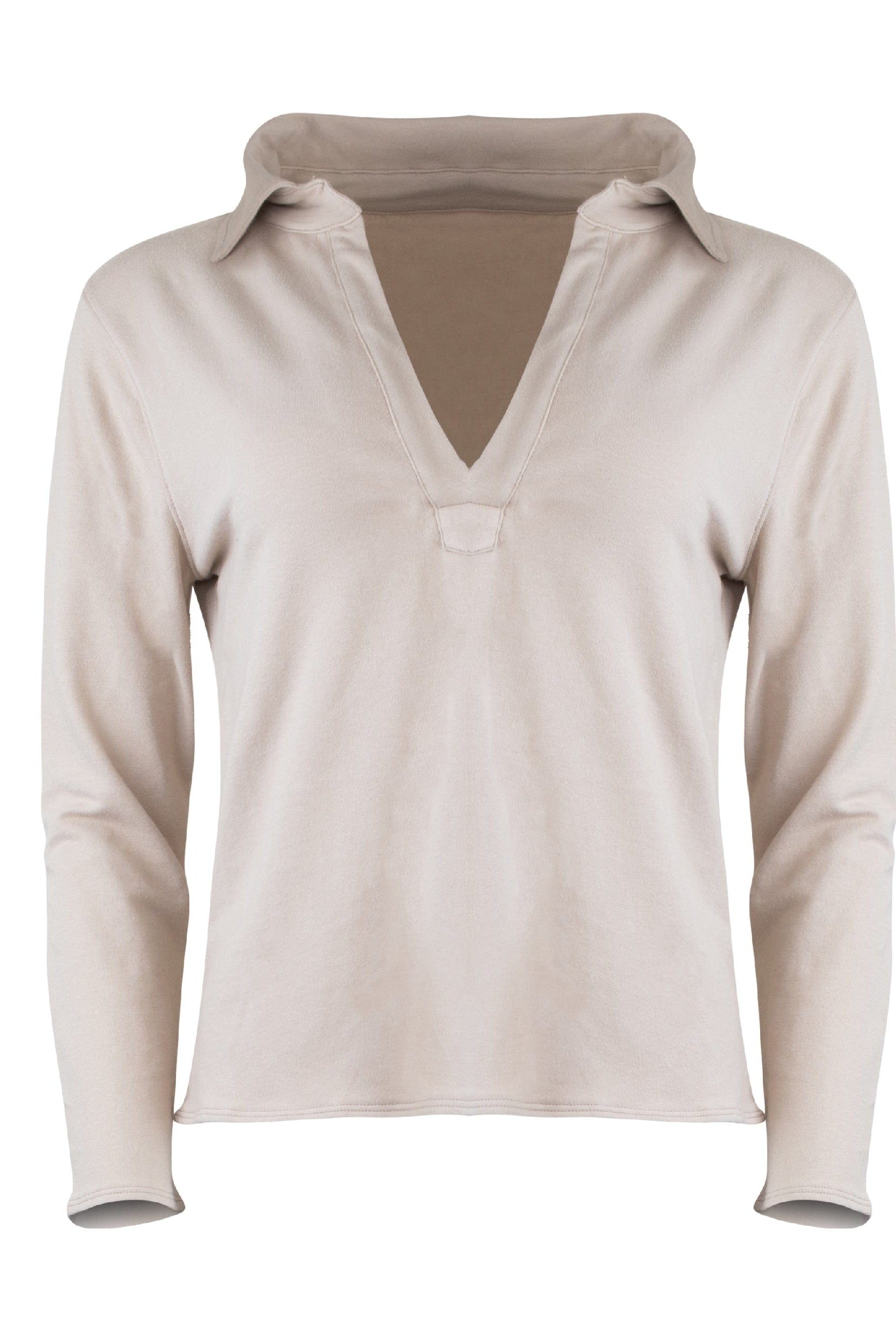 Lezat Dress Khloe Cotton V-Neck Henley - Latte