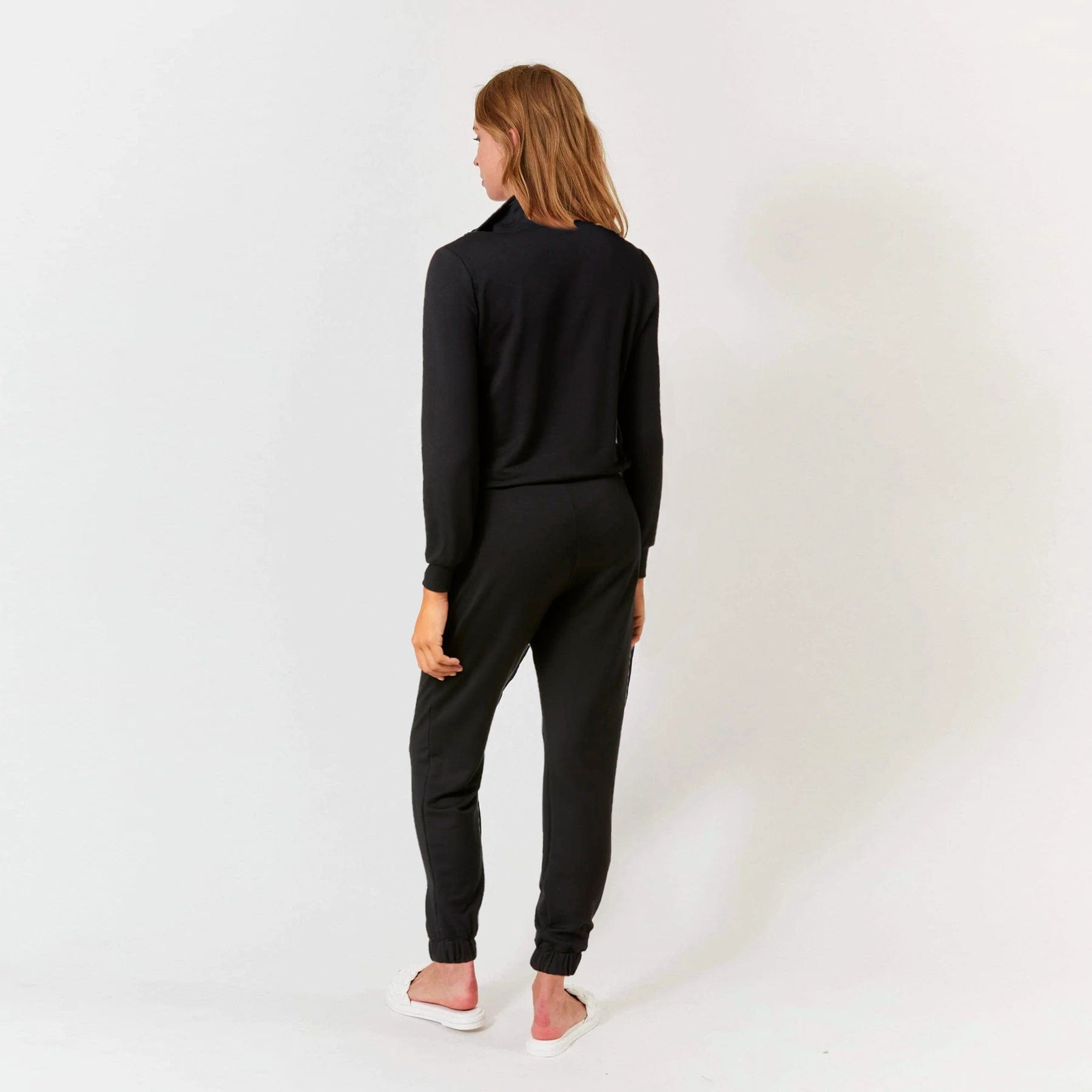 Lezat Jumpsuit Ava Half Zip Modal Jumpsuit - Black