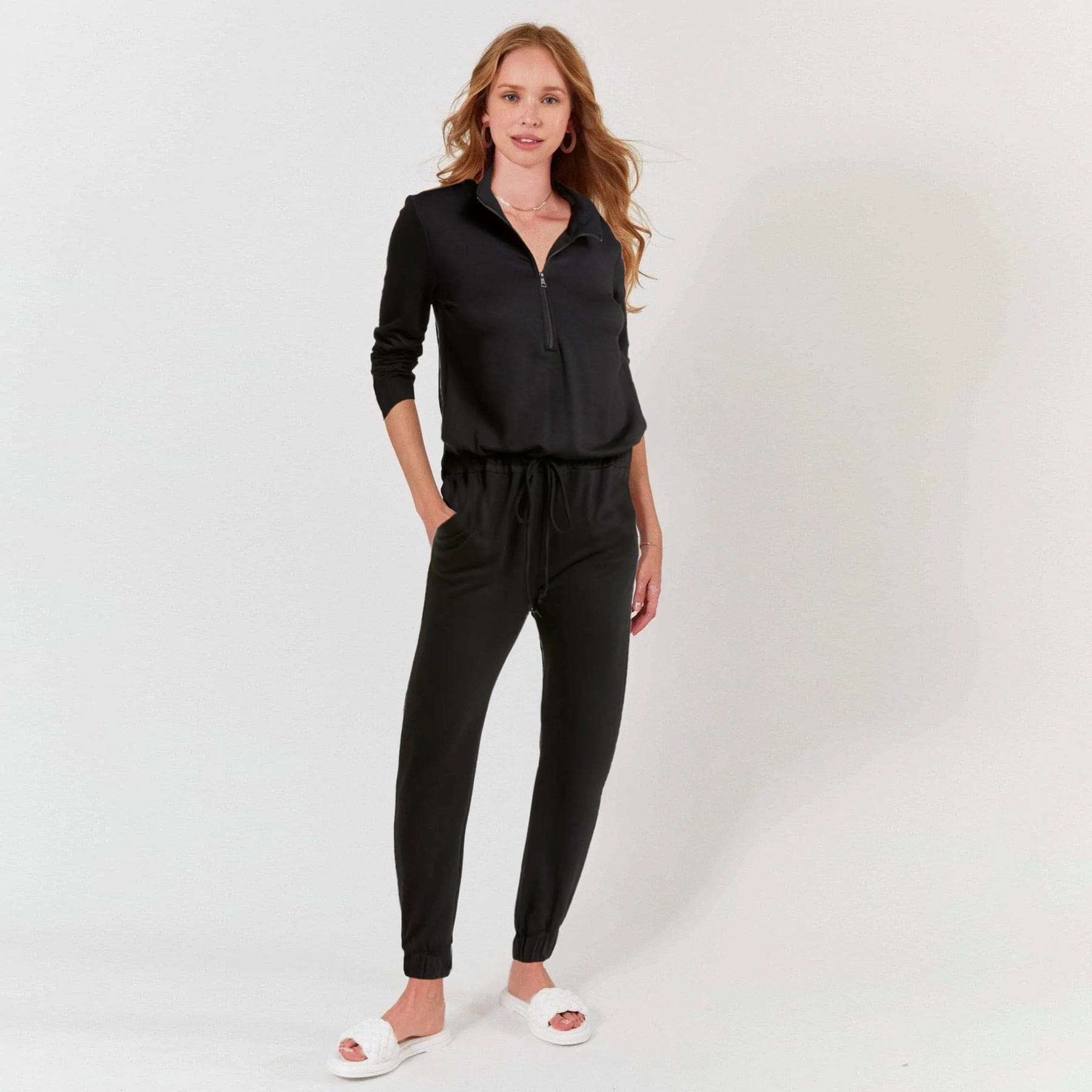 Lezat Jumpsuit Ava Half Zip Modal Jumpsuit - Black