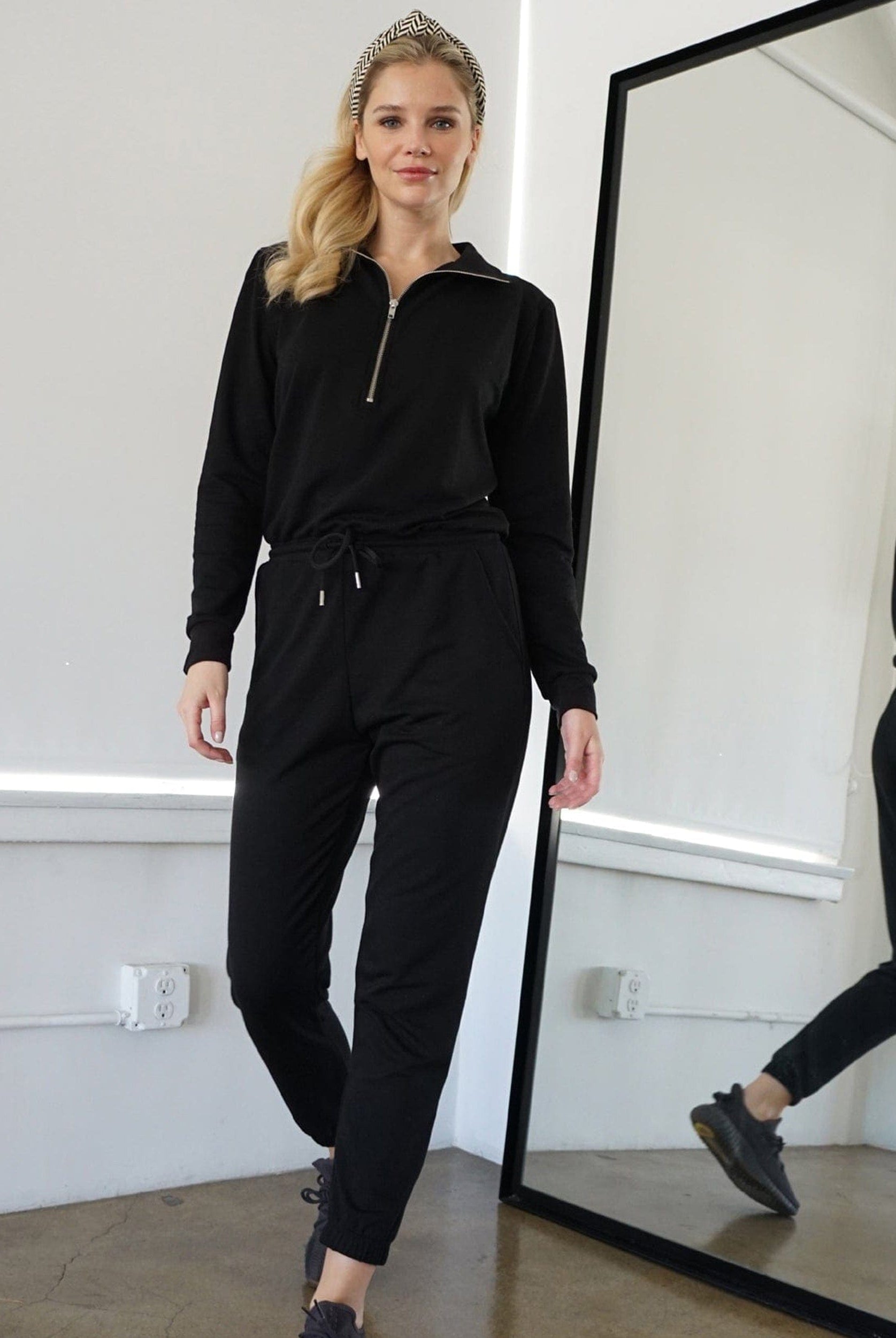 Lezat Jumpsuit Ava Half Zip Modal Jumpsuit - Black