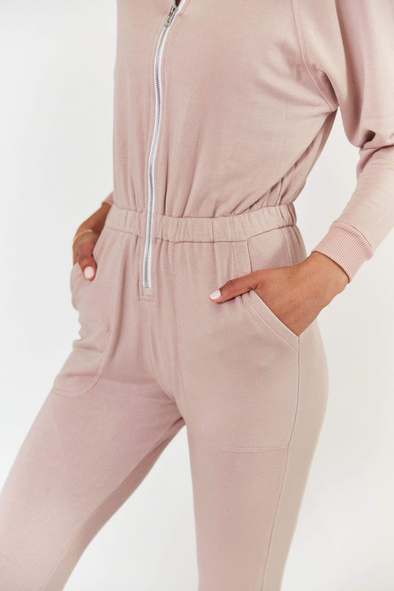 Pink suede jumpsuit outlet