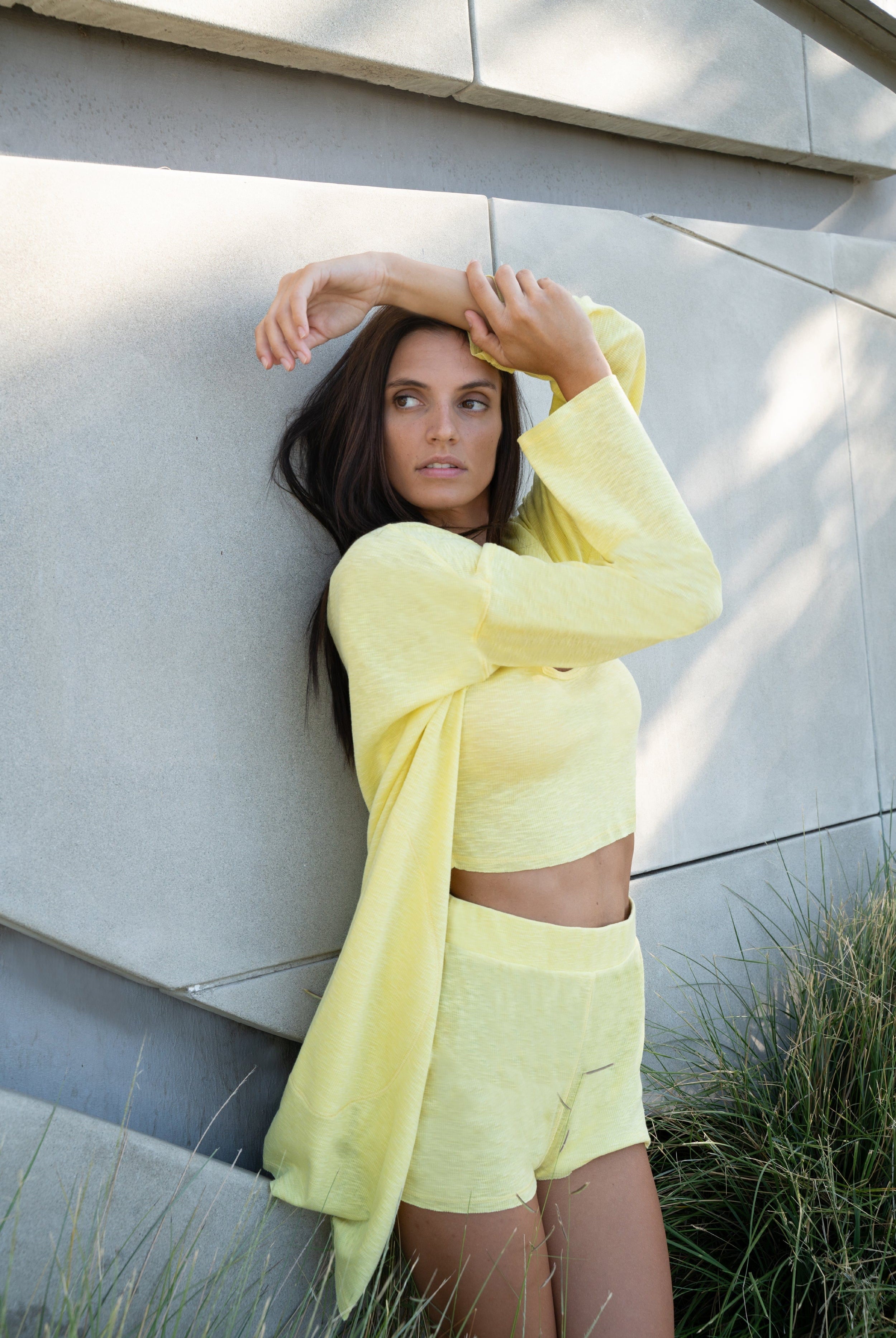 Lezat Loungewear Kora Cotton Tank, Shorts & Robe Sleep Set - Banana