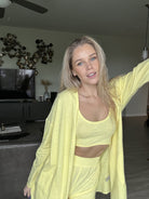 Lezat Loungewear Kora Cotton Tank, Shorts & Robe Sleep Set - Banana