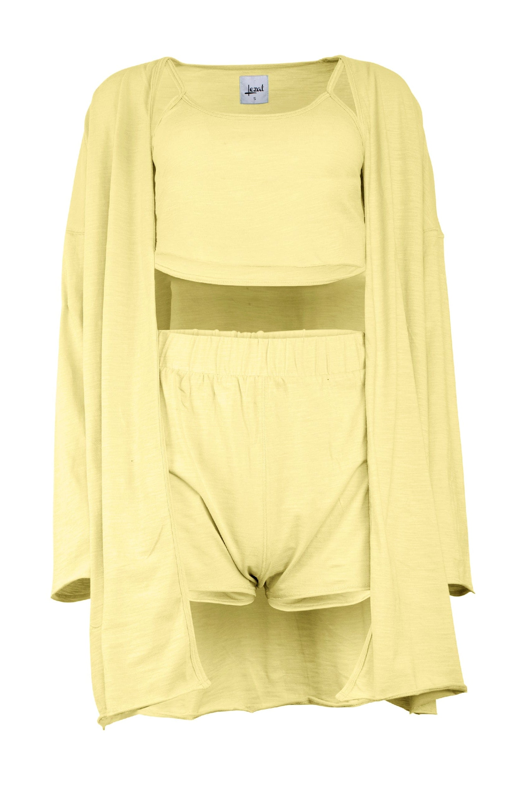 Lezat Loungewear Kora Cotton Tank, Shorts & Robe Sleep Set - Banana